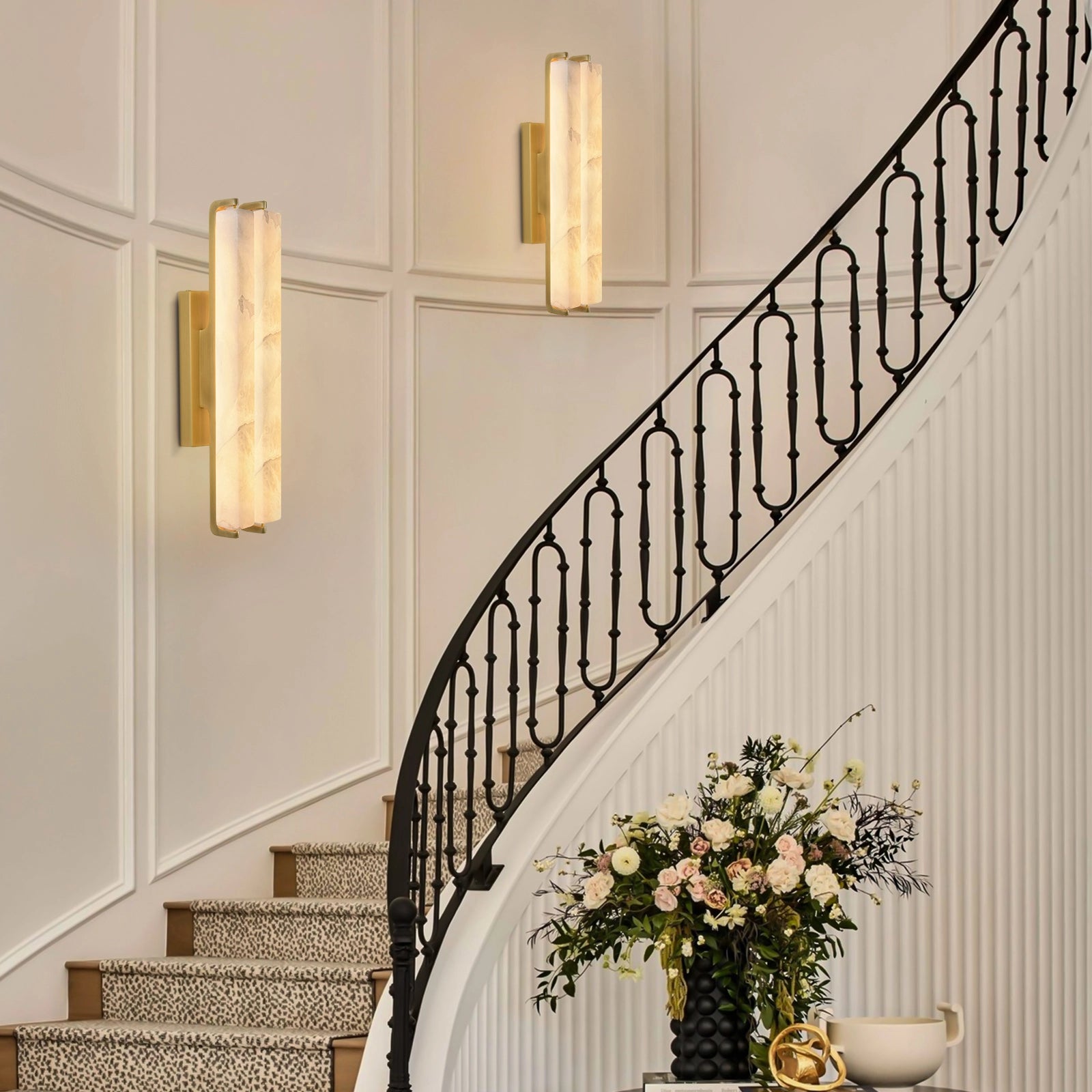 Clara Glow Alabaster Double Wall Sconce 19"H#Finish_Gold