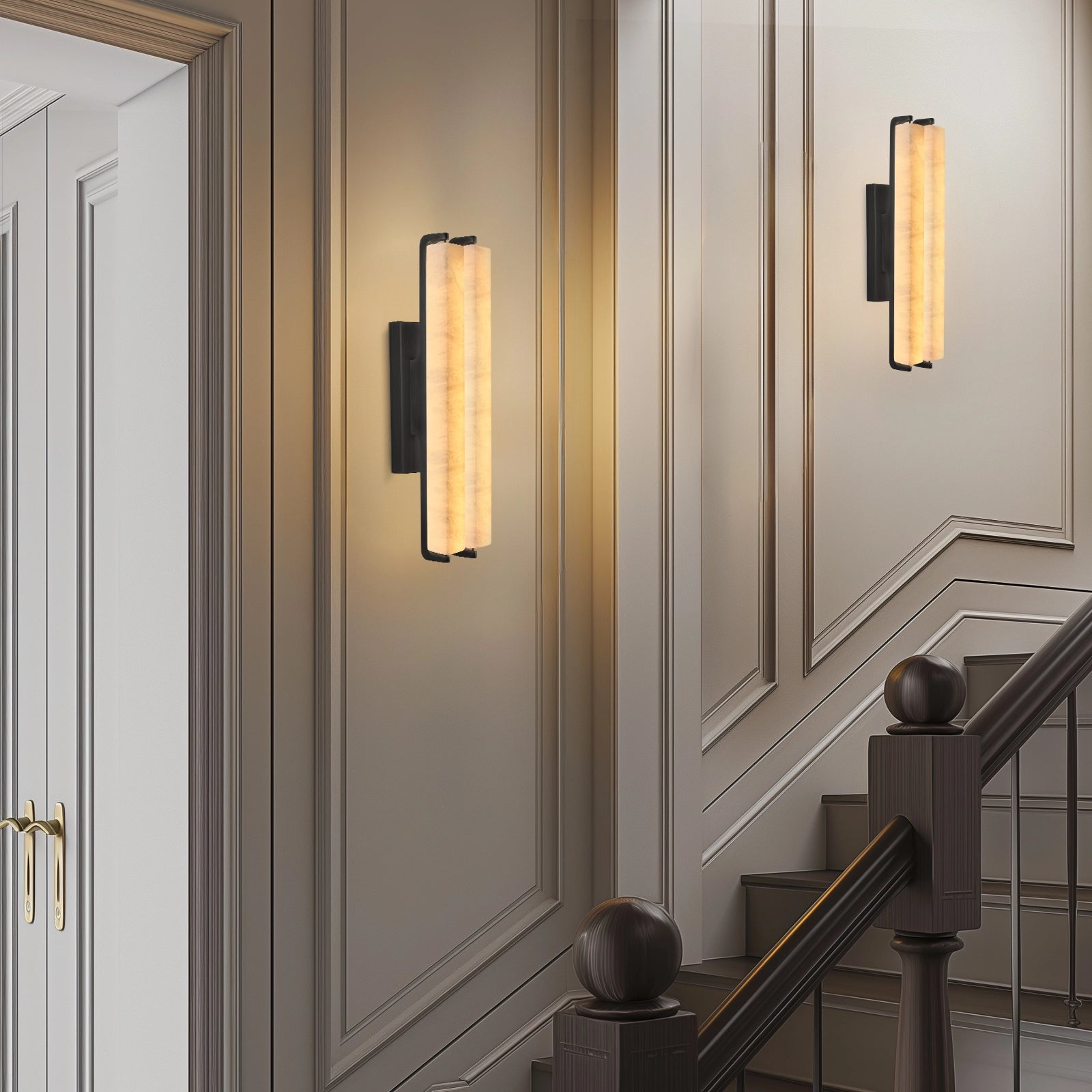 Clara Glow Alabaster Double Wall Sconce 19"H#Finish_Black