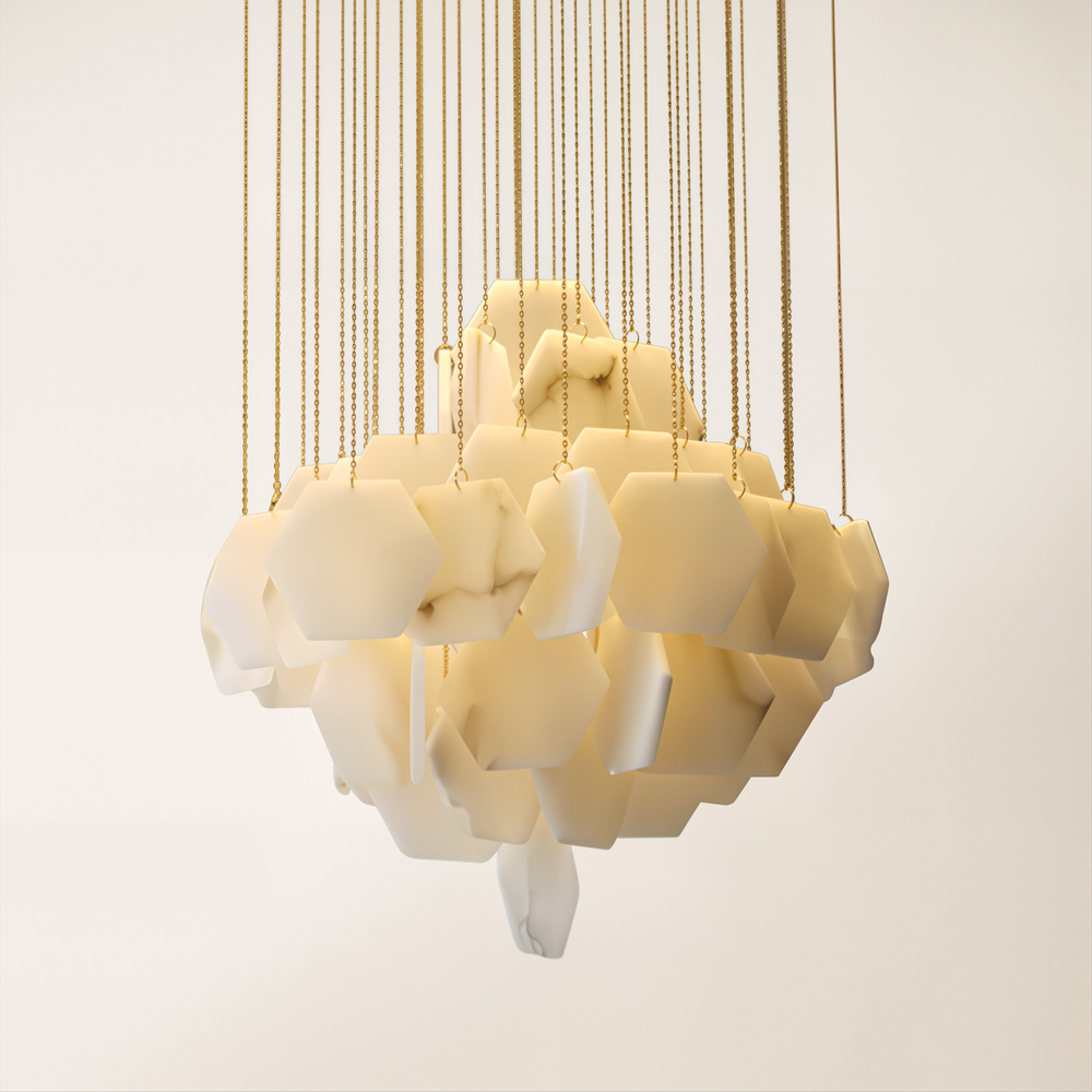 Talan Mehrschichtiger unregelmäßiger Alabaster-Kronleuchter 31,5"D