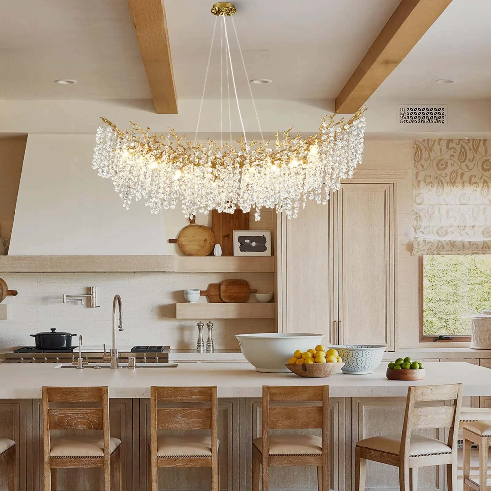 Lustre Branches Rechteckiger Kristall-Kronleuchter, 139,7 cm breit