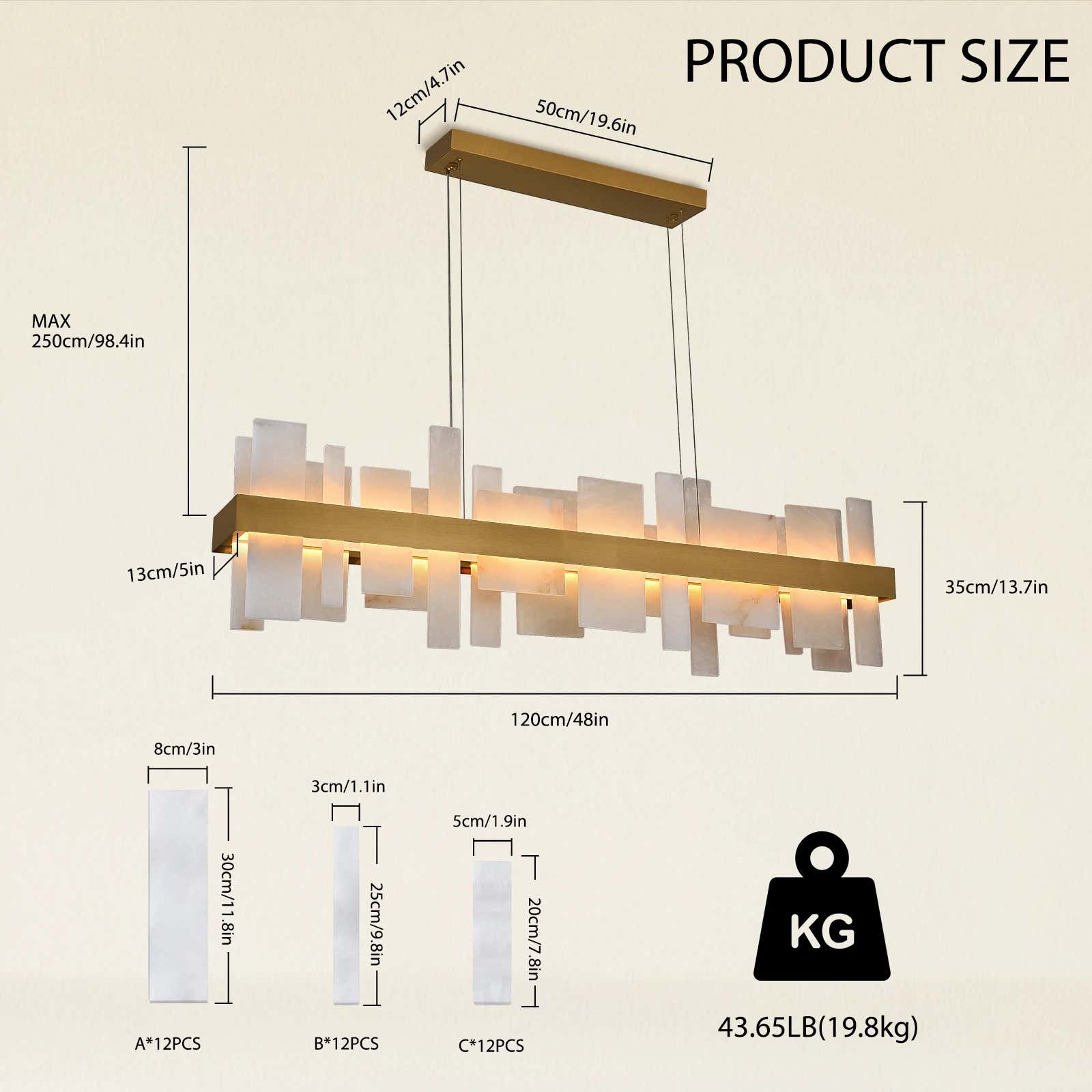 Nocturne Alabaster Rectangular Chandelier 48"