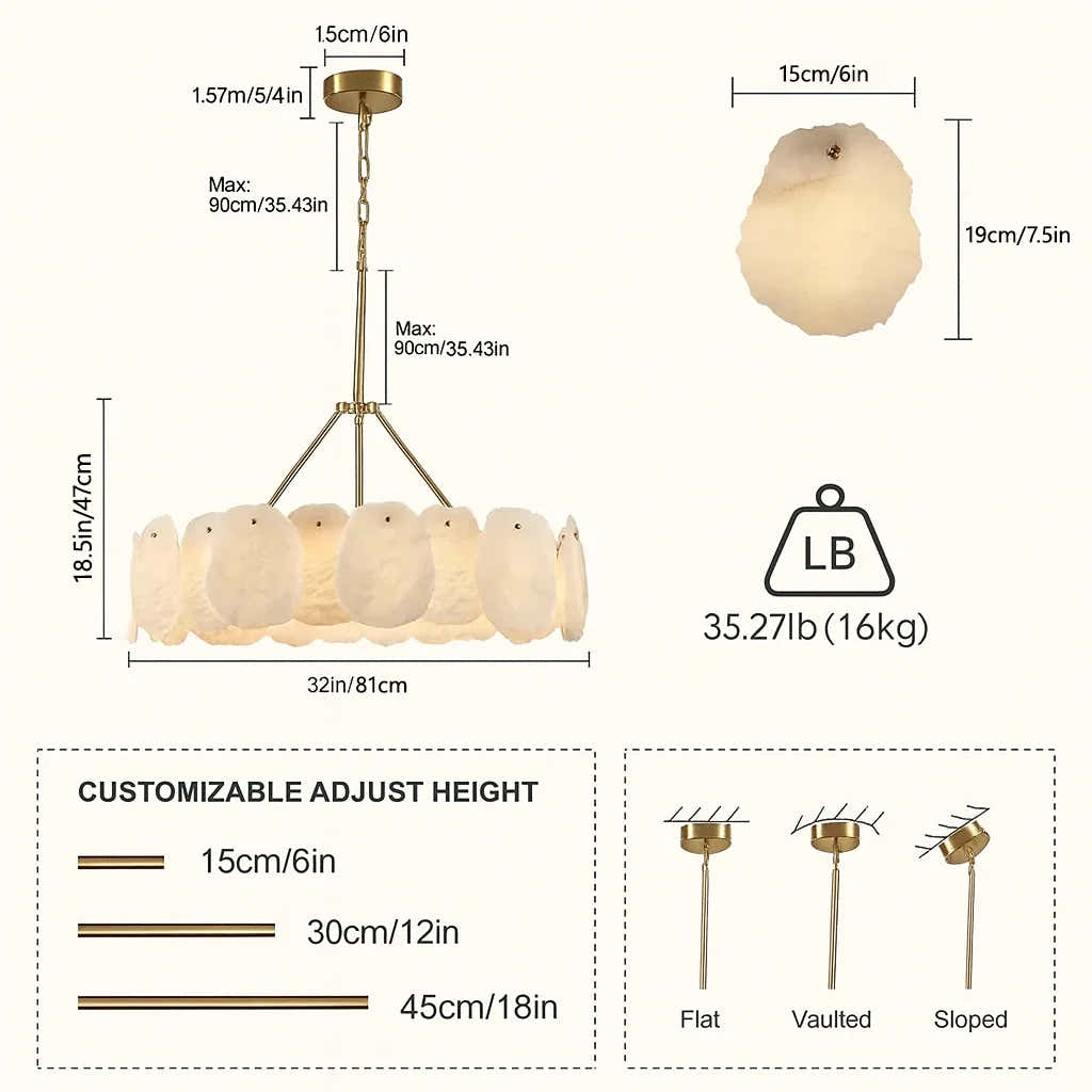 Runder Kronleuchter „Moira“ aus Alabaster, 81 cm Durchmesser