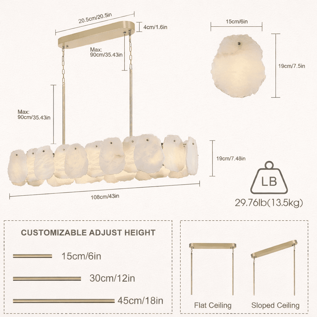Ovaler Kronleuchter „Moira“ aus Alabaster, 109 cm breit