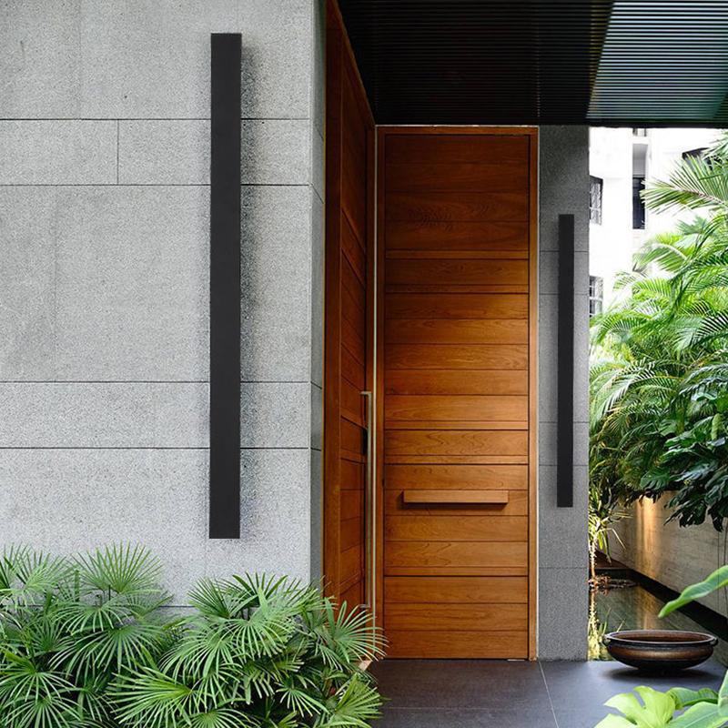 Outdoor Lange Streifen Wasserdichte Metall Schwarz Moderne Außenwandleuchten