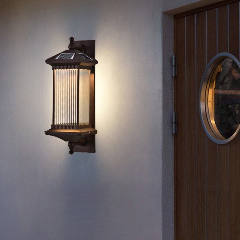 Vintage gestreiftes Glas wasserdichte LED Retro Solar Außenwandleuchten