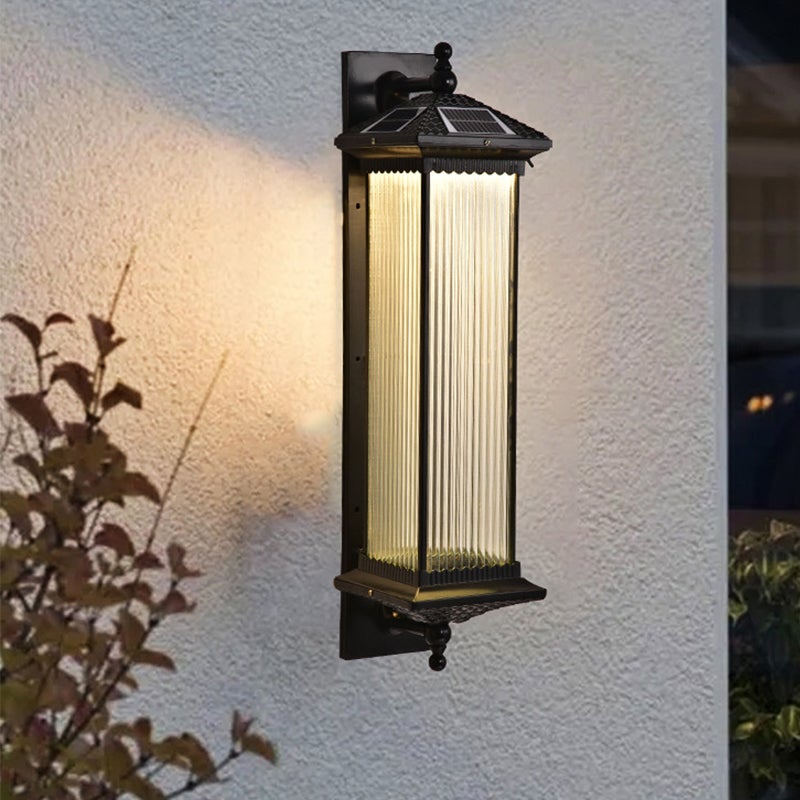 Vintage gestreiftes Glas wasserdichte LED Retro Solar Außenwandleuchten