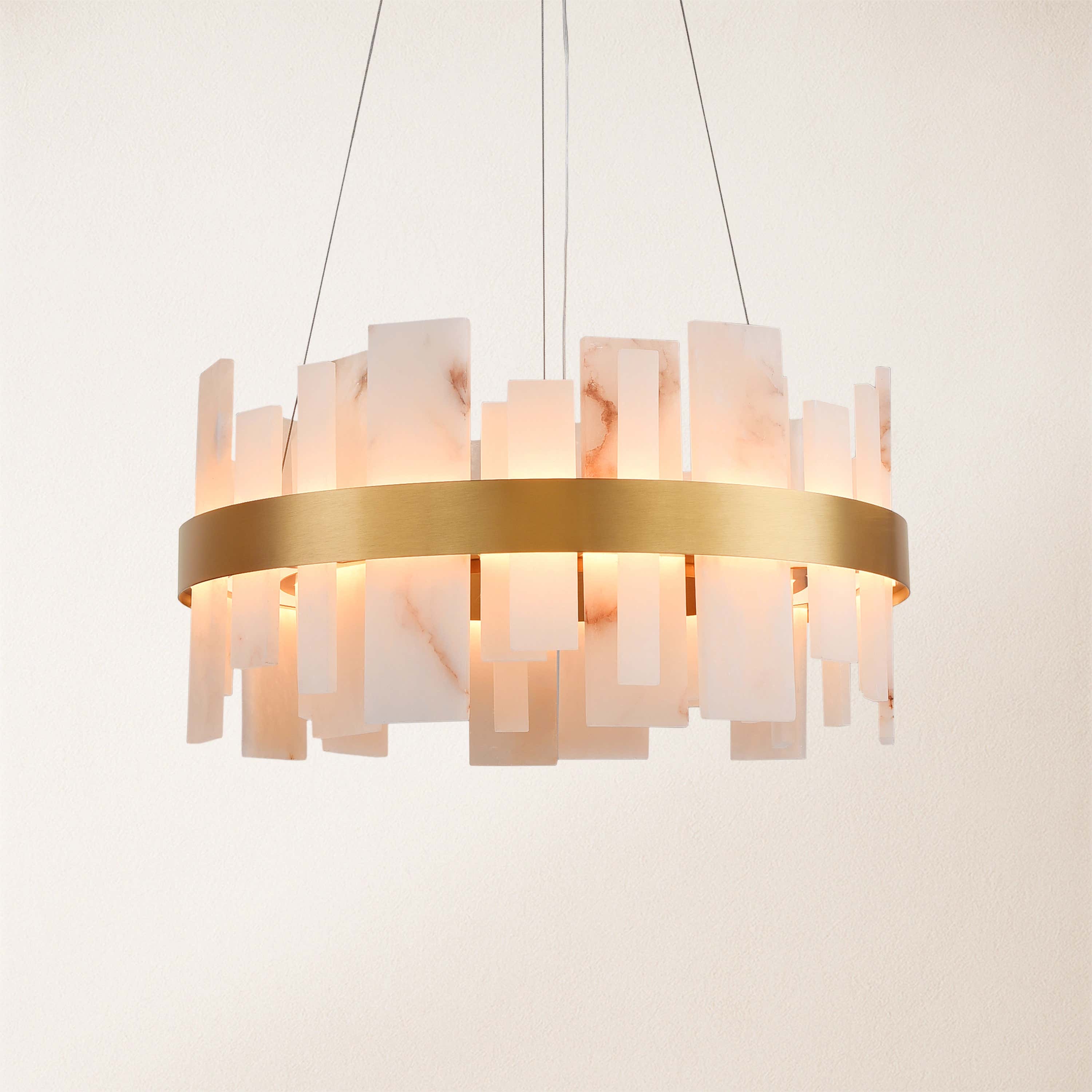 Nocturne Alabaster Round Chandelier 24"#Finish_Gold