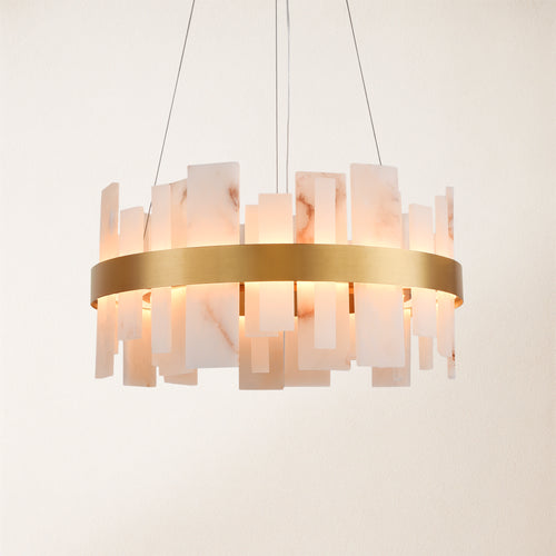 Nocturne Alabaster Round Chandelier 24"#Finish_Gold