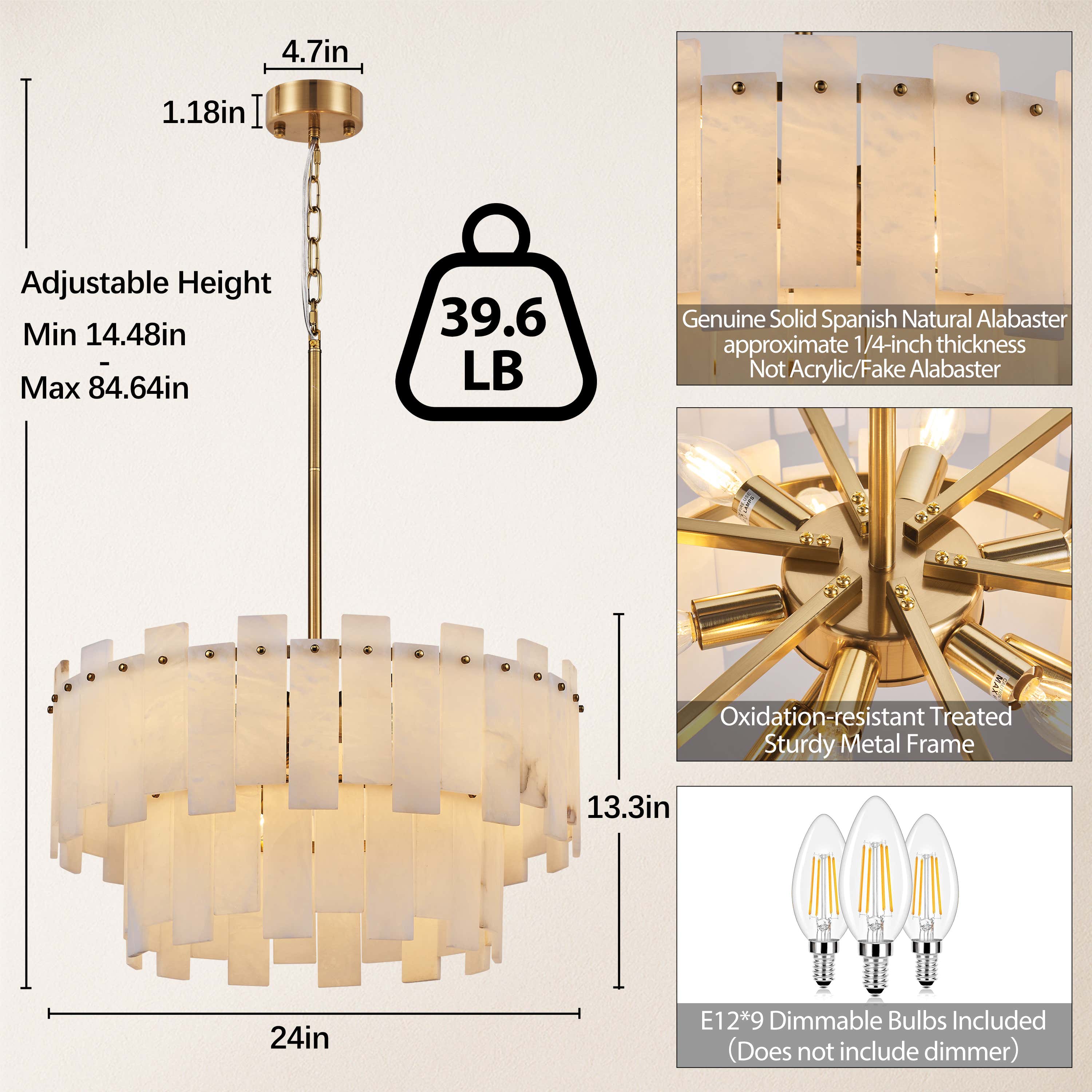 Nivislight Alabaster 2-Tier Round Chandelier 24"D