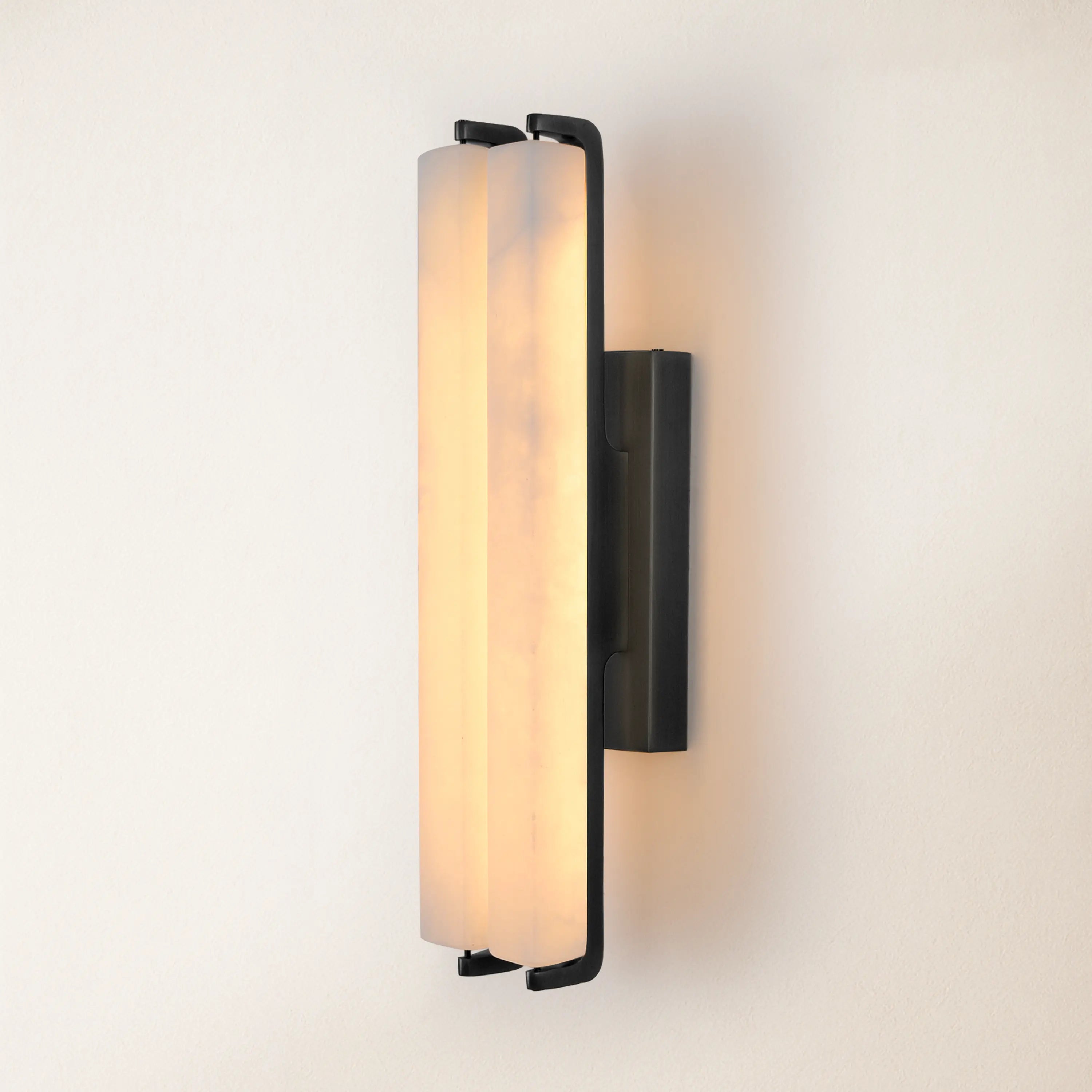 Clara Glow Alabaster Double Wall Sconce 19"H#Finish_Black