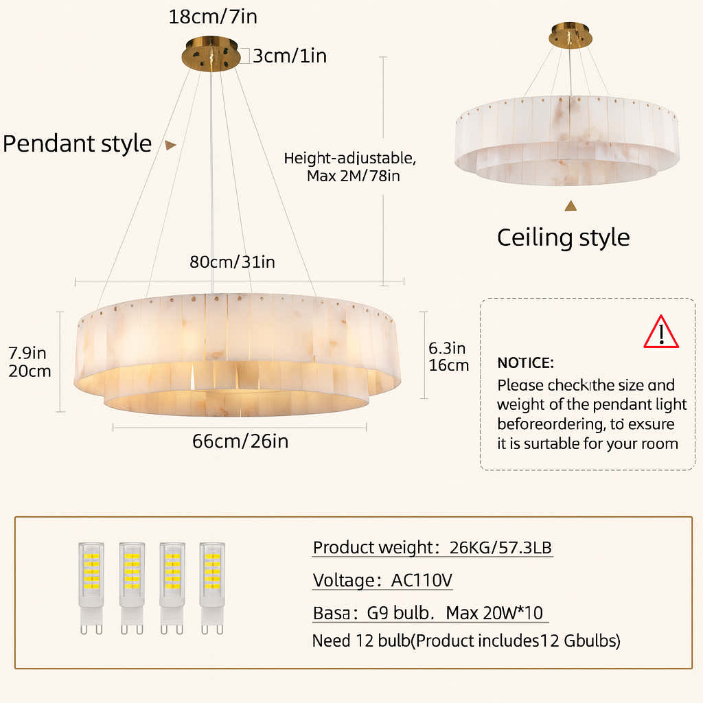 Sawyer Alabaster Round Chandelier 32"