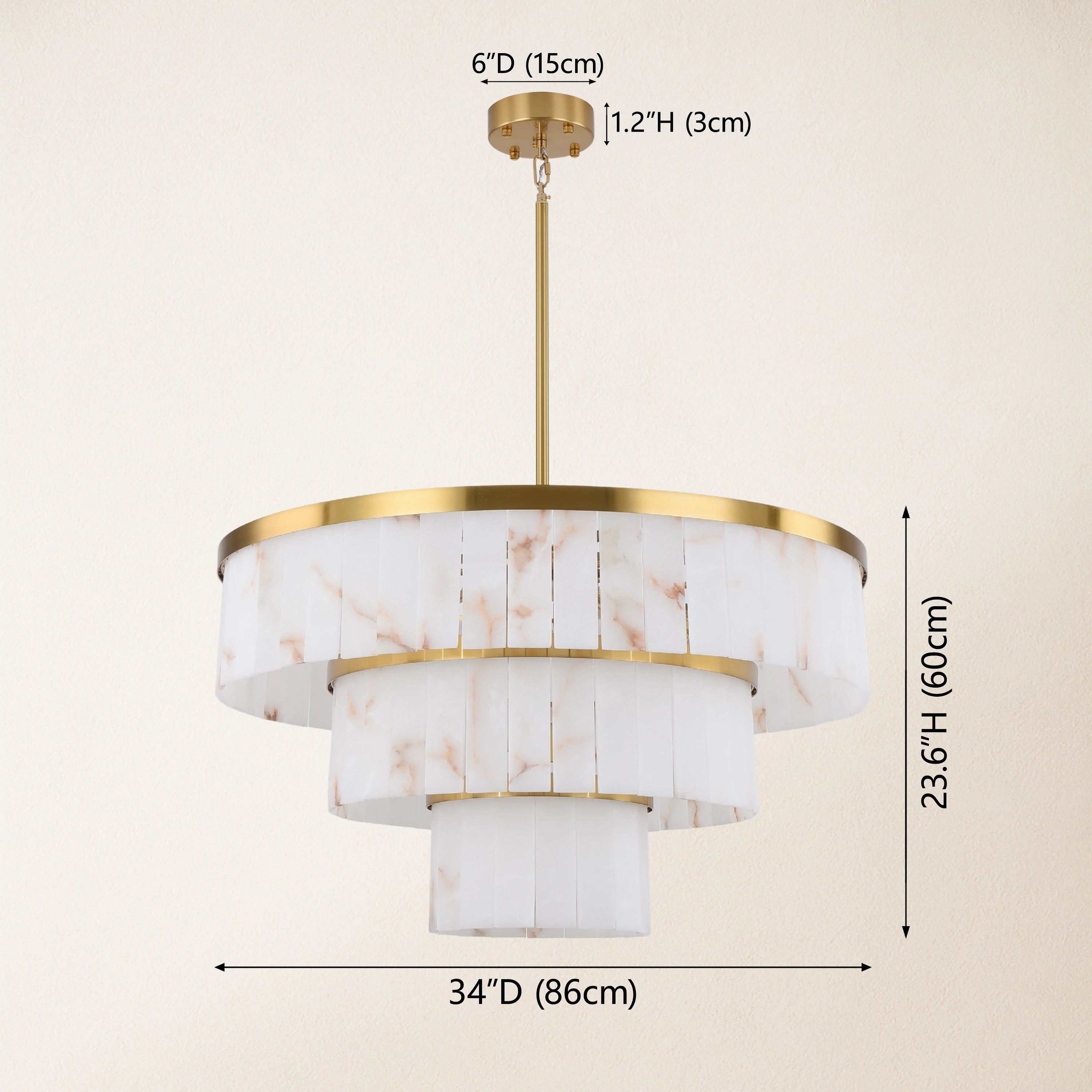 Solmare Alabaster Round Chandelier 34"#Finish_Gold