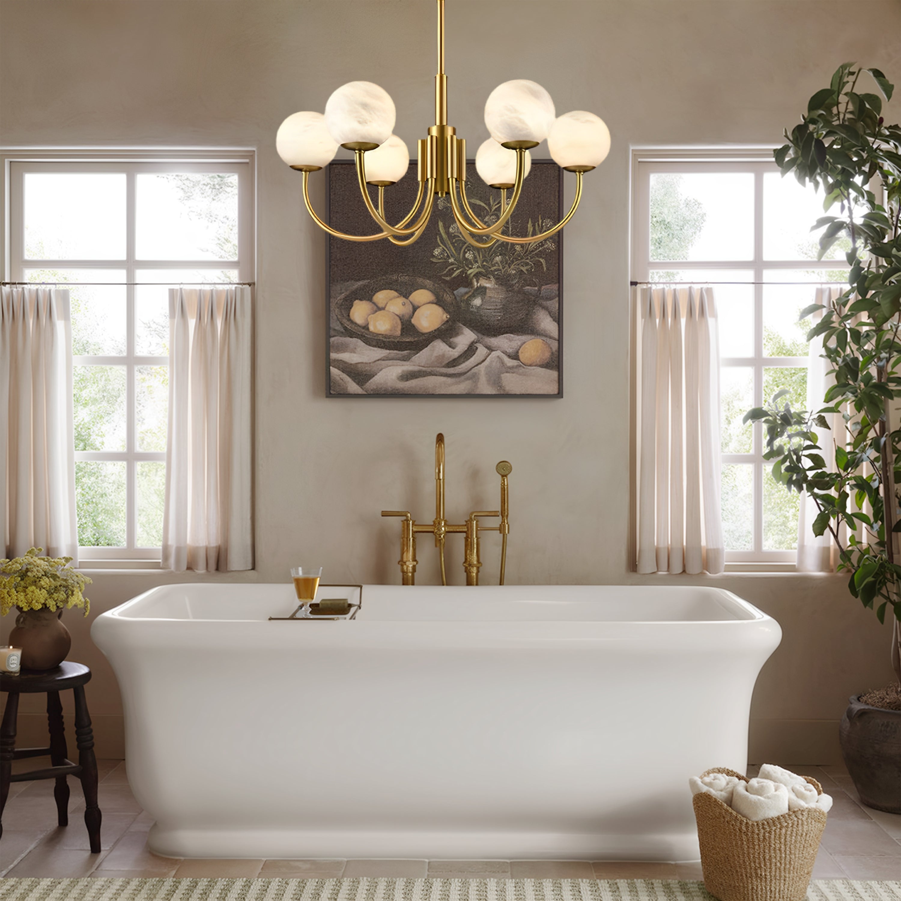 Moderner runder Alabaster-Kronleuchter, 65,6 cm Durchmesser