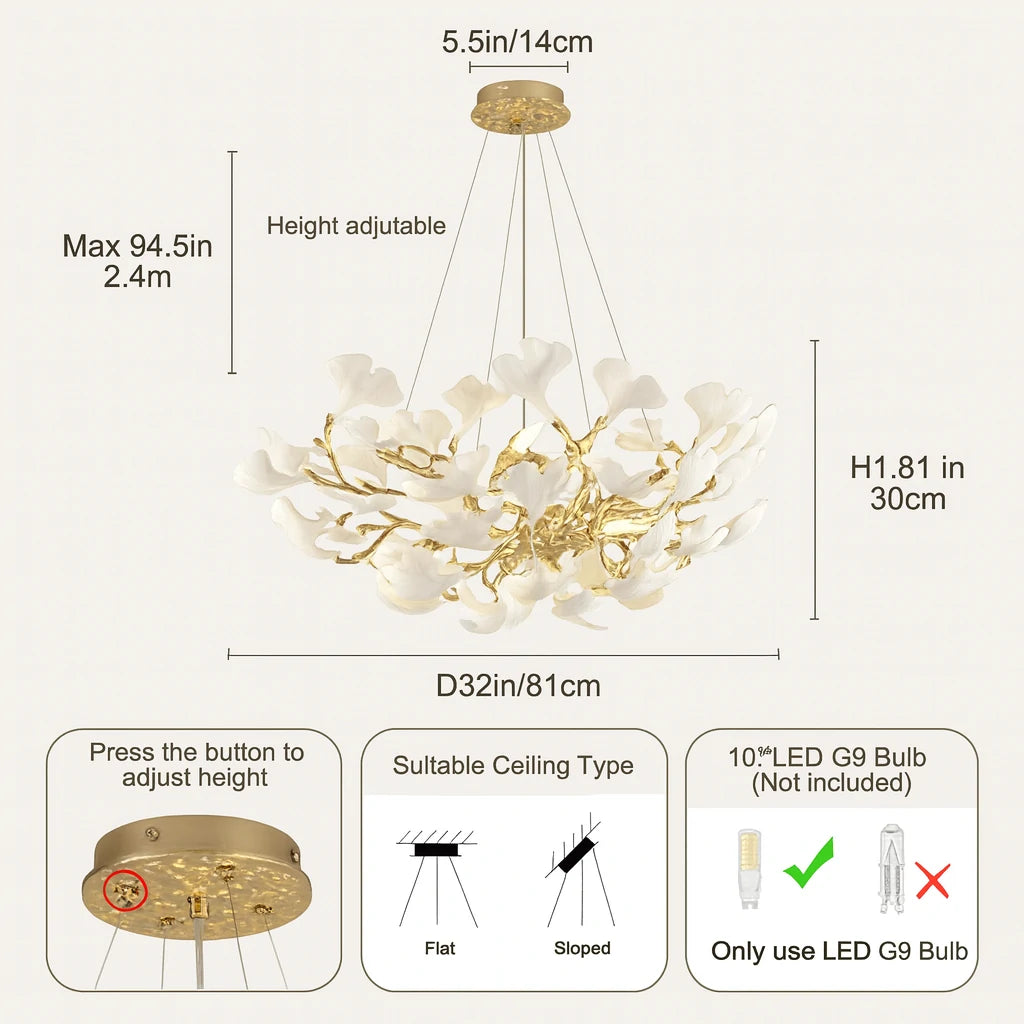 Twilight Branches Keramik-Leuchtleuchter, rund, 81,3 cm Durchmesser