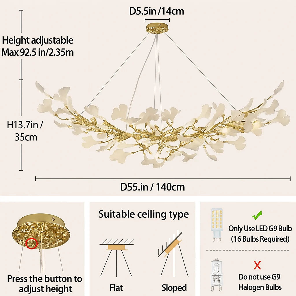 Twilight Branches Keramik-Kronleuchter, rechteckig, 139,7 cm