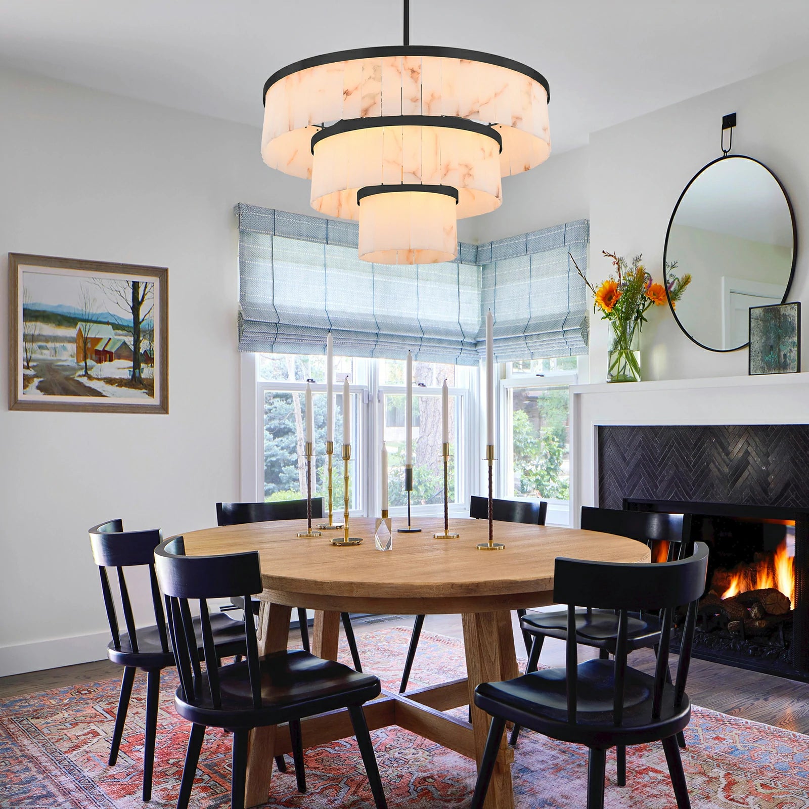 Solmare Alabaster Round Chandelier 34"#Finish_Black