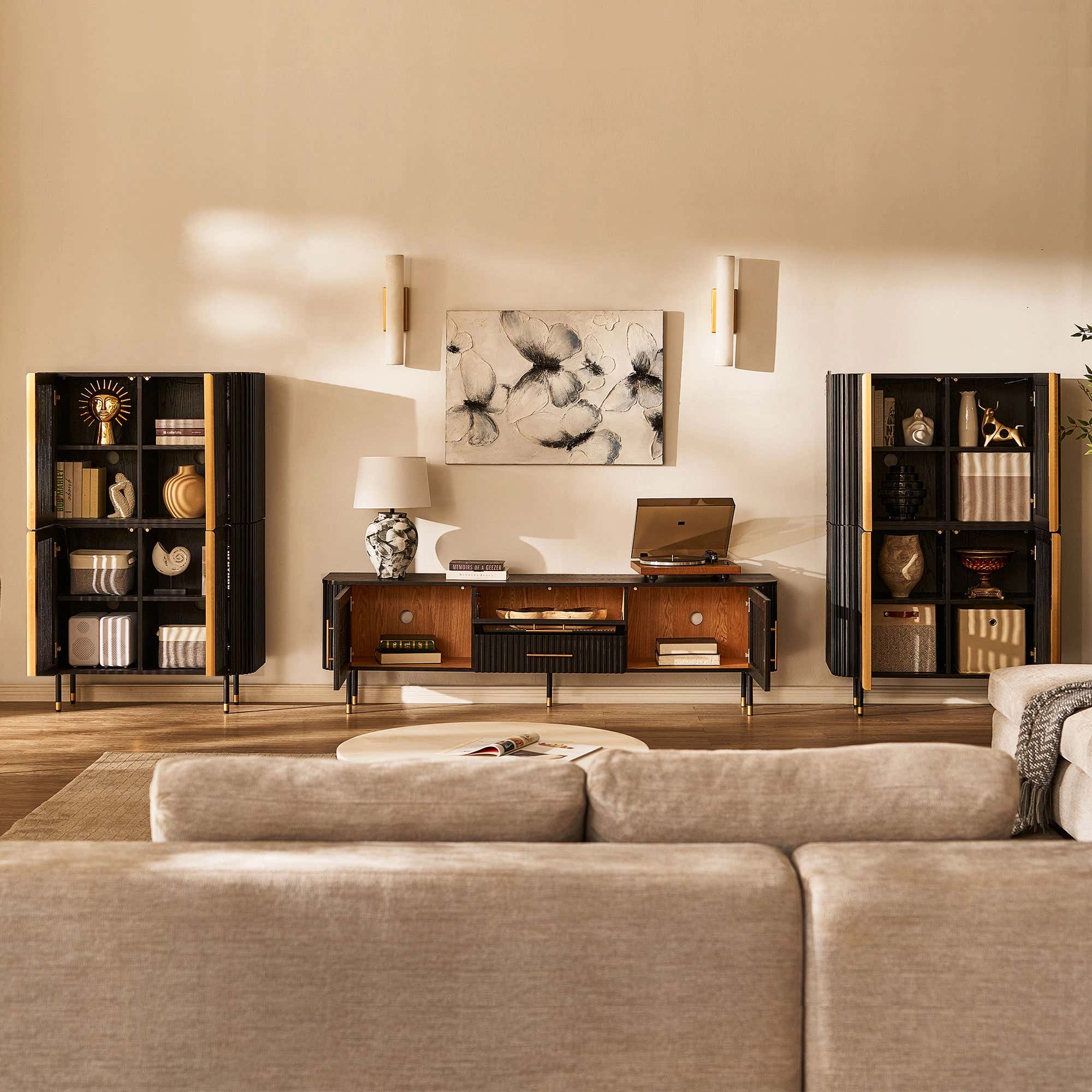 Ewan 67″H Oak Vertical Combination Cabinet(Set of 2)