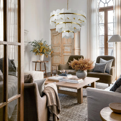 Cloudscape Alabaster Brass 3-Layer Chandelier 32"D