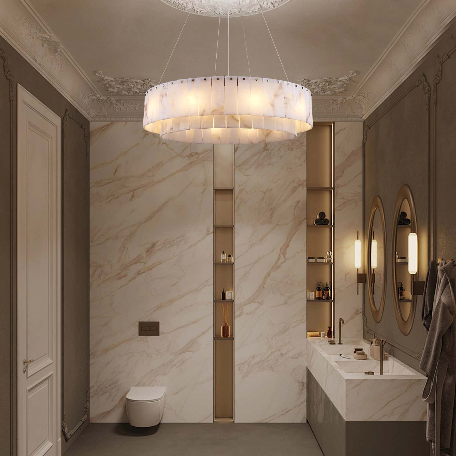 Sawyer Alabaster Round Chandelier 32"