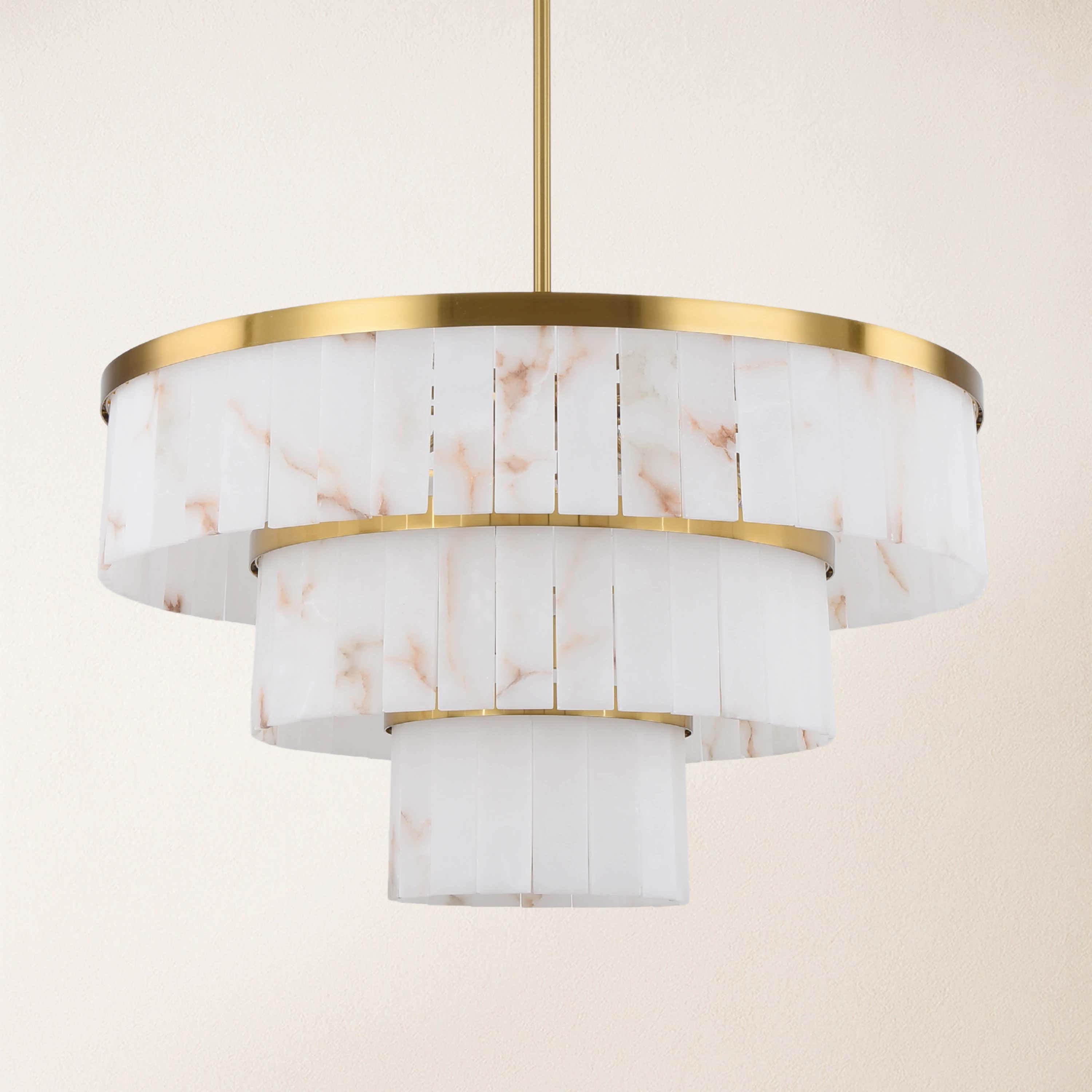 Solmare Alabaster Round Chandelier 34"#Finish_Gold