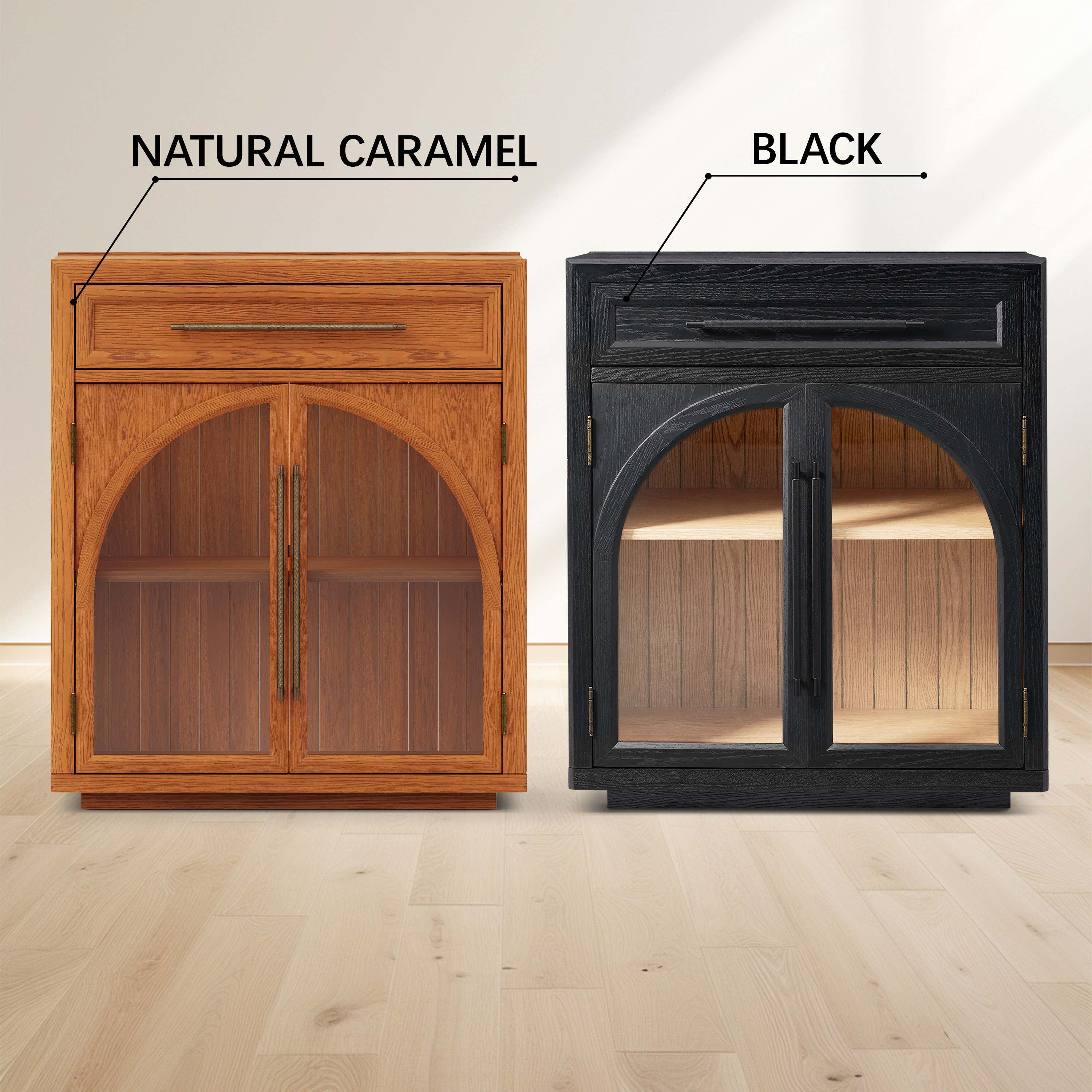 Alvar gewölbter 32-Zoll-Lagerschrank aus Eiche mit Schubladen