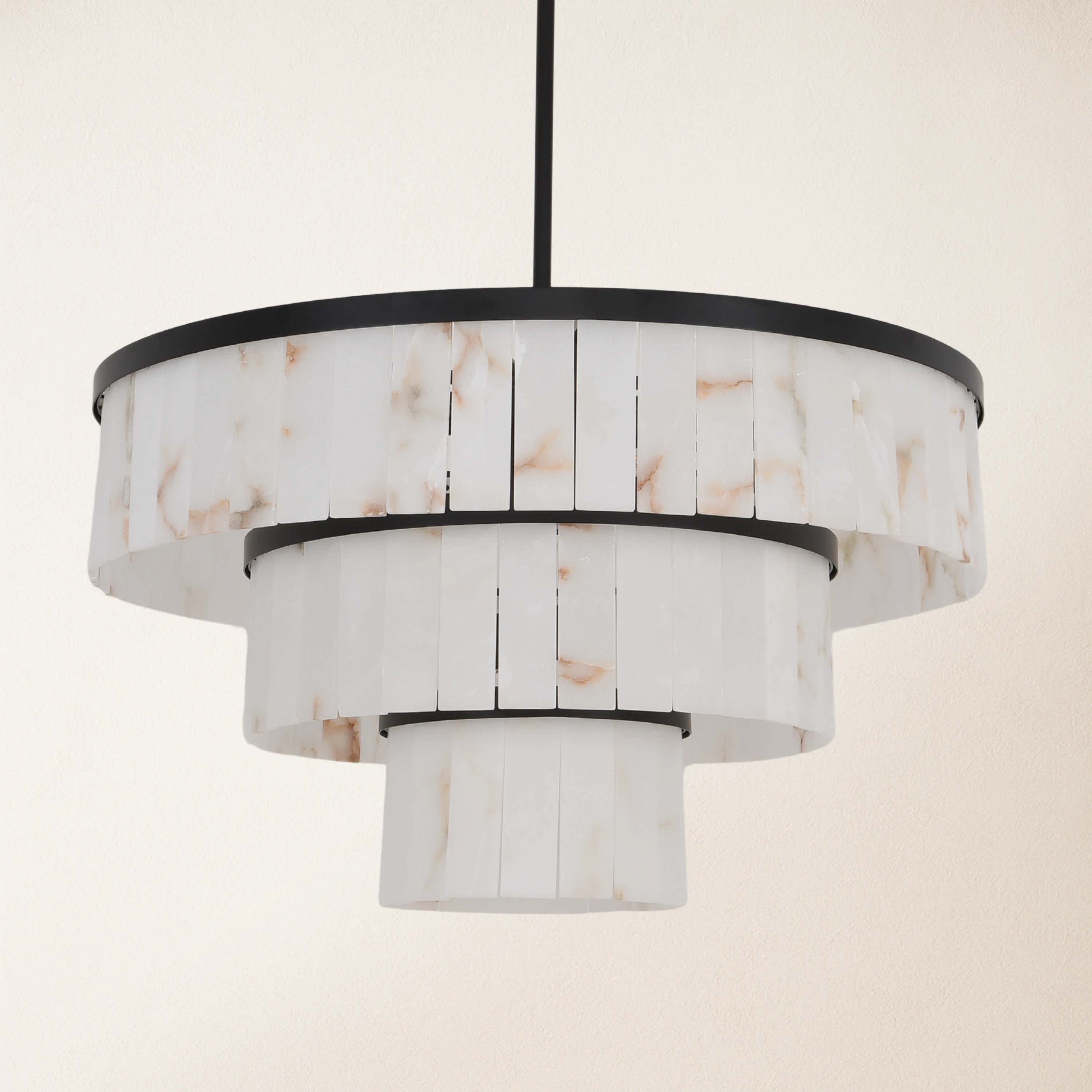Solmare Alabaster Round Chandelier 34"#Finish_Black