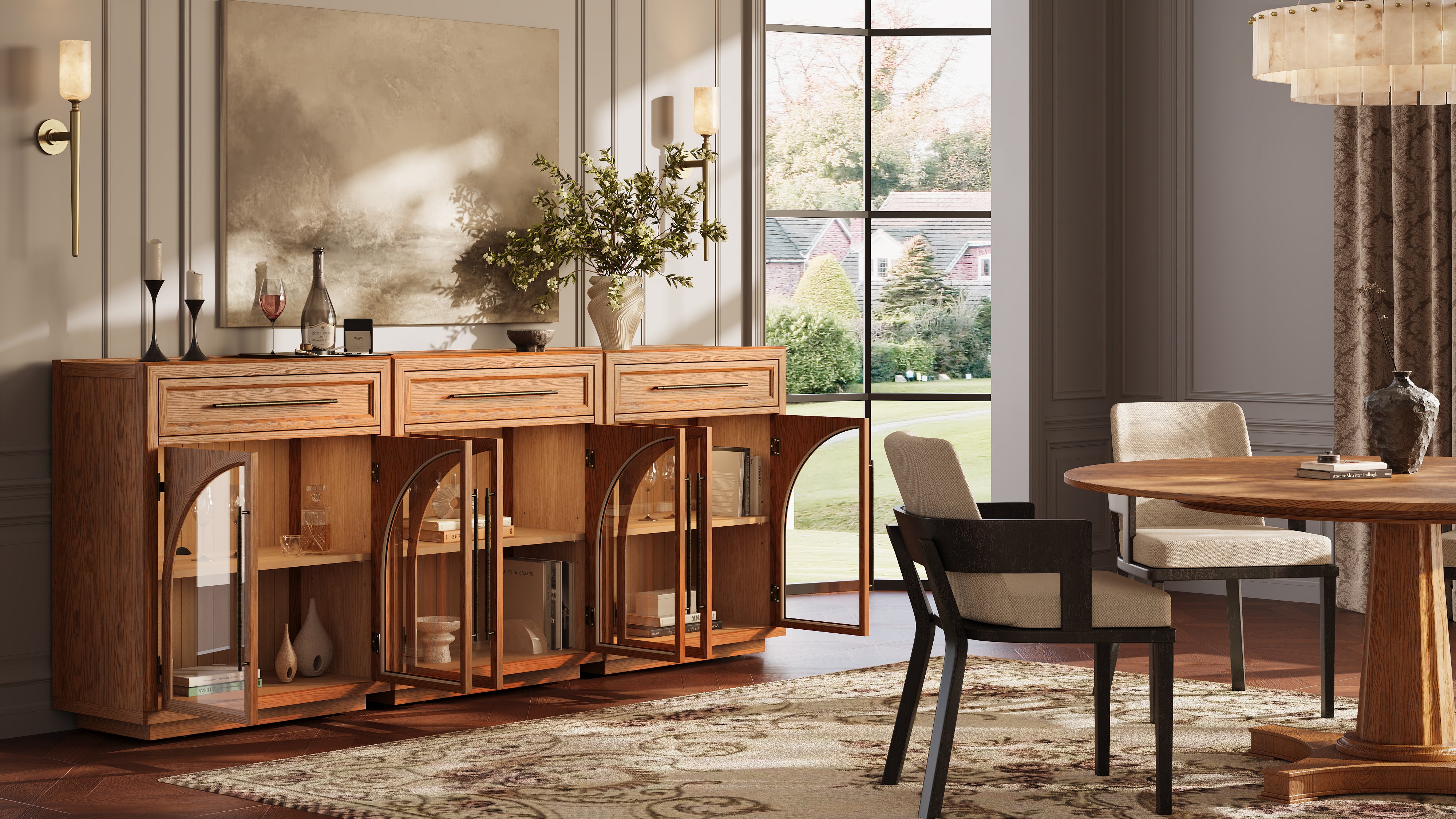 Alvar gewölbtes 96" Sideboard aus Eiche mit Schubladen (3er-Set)