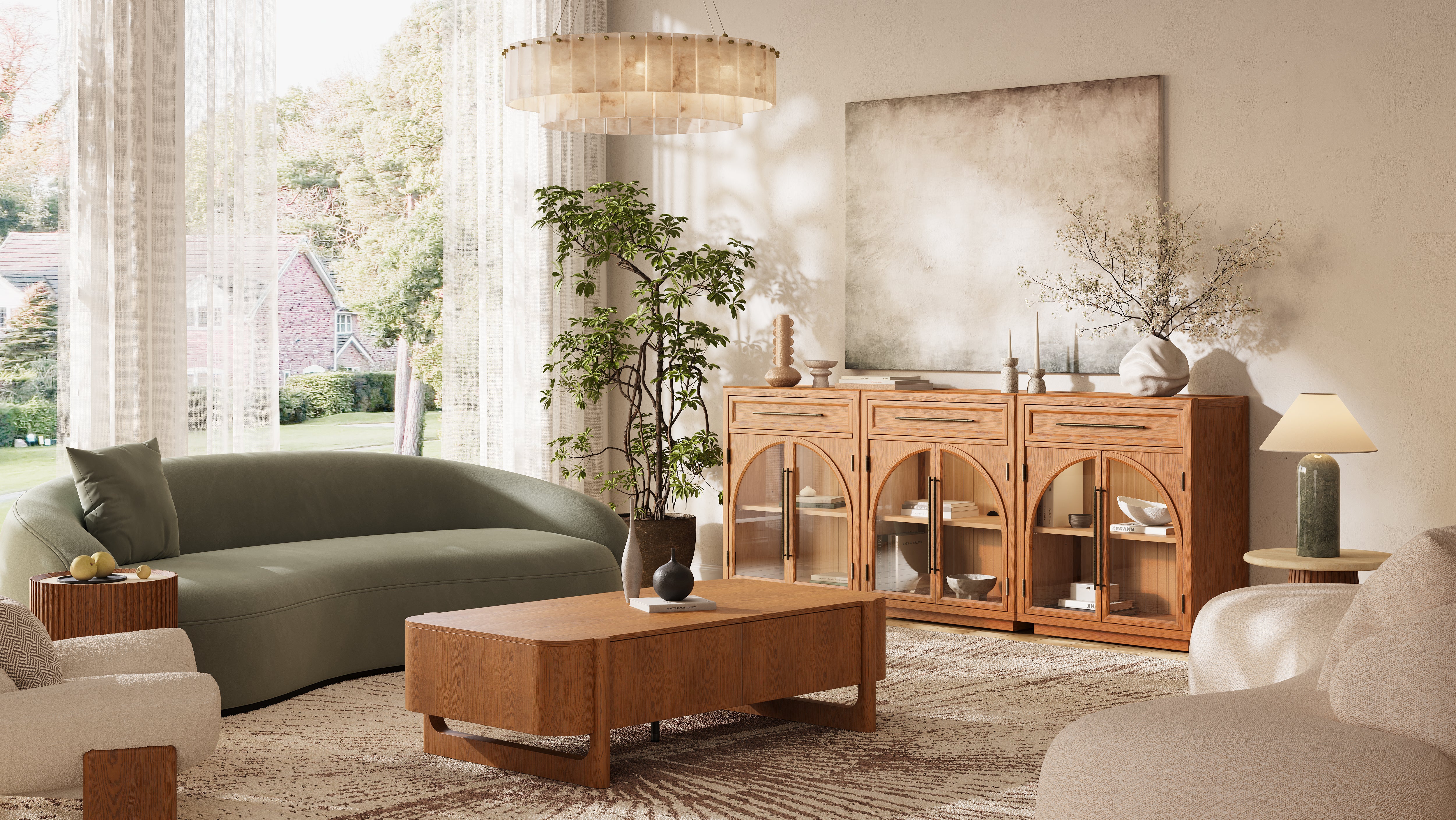 Alvar gewölbtes 96" Sideboard aus Eiche mit Schubladen (3er-Set)