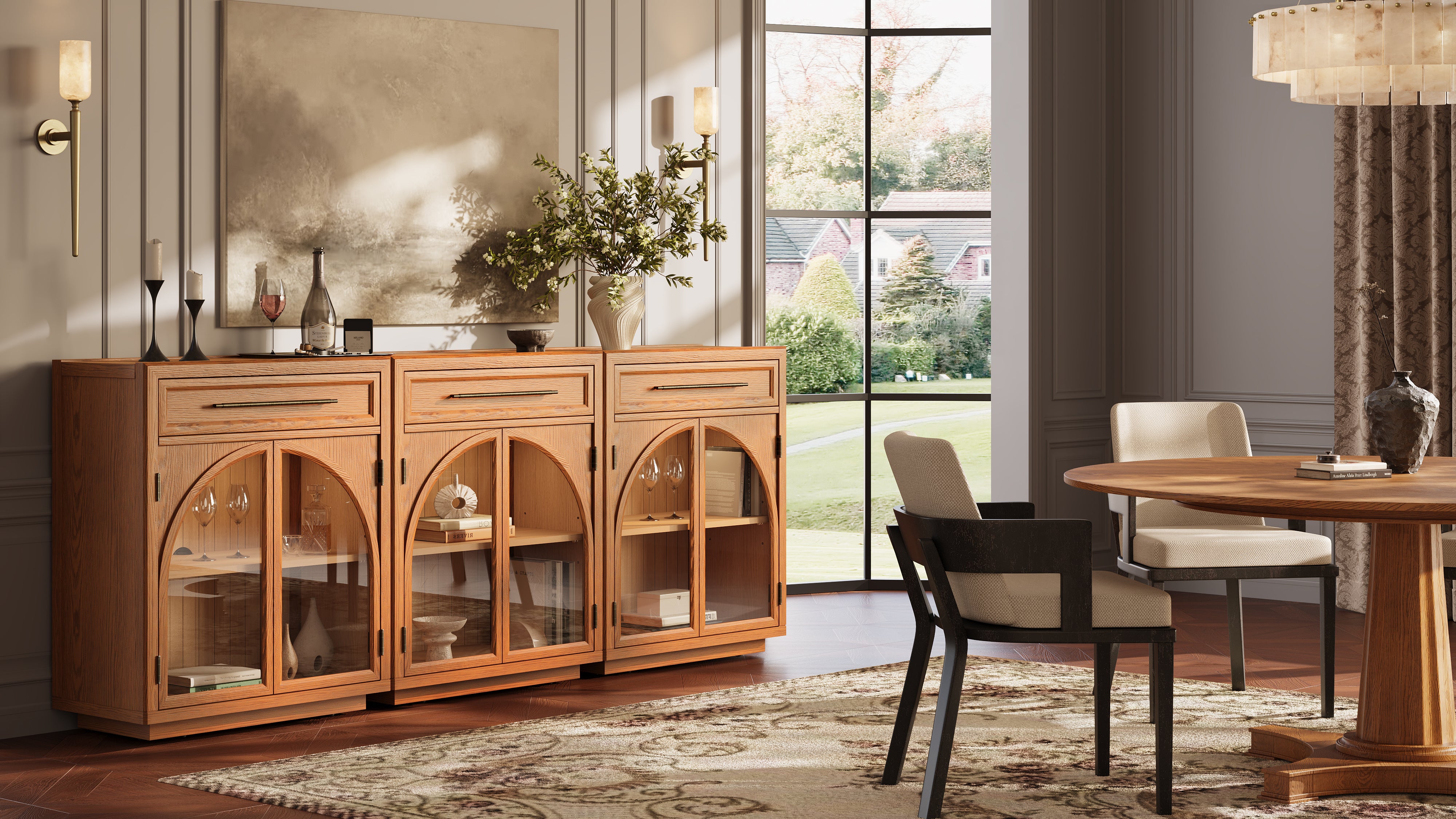 Alvar gewölbtes 96" Sideboard aus Eiche mit Schubladen (3er-Set)