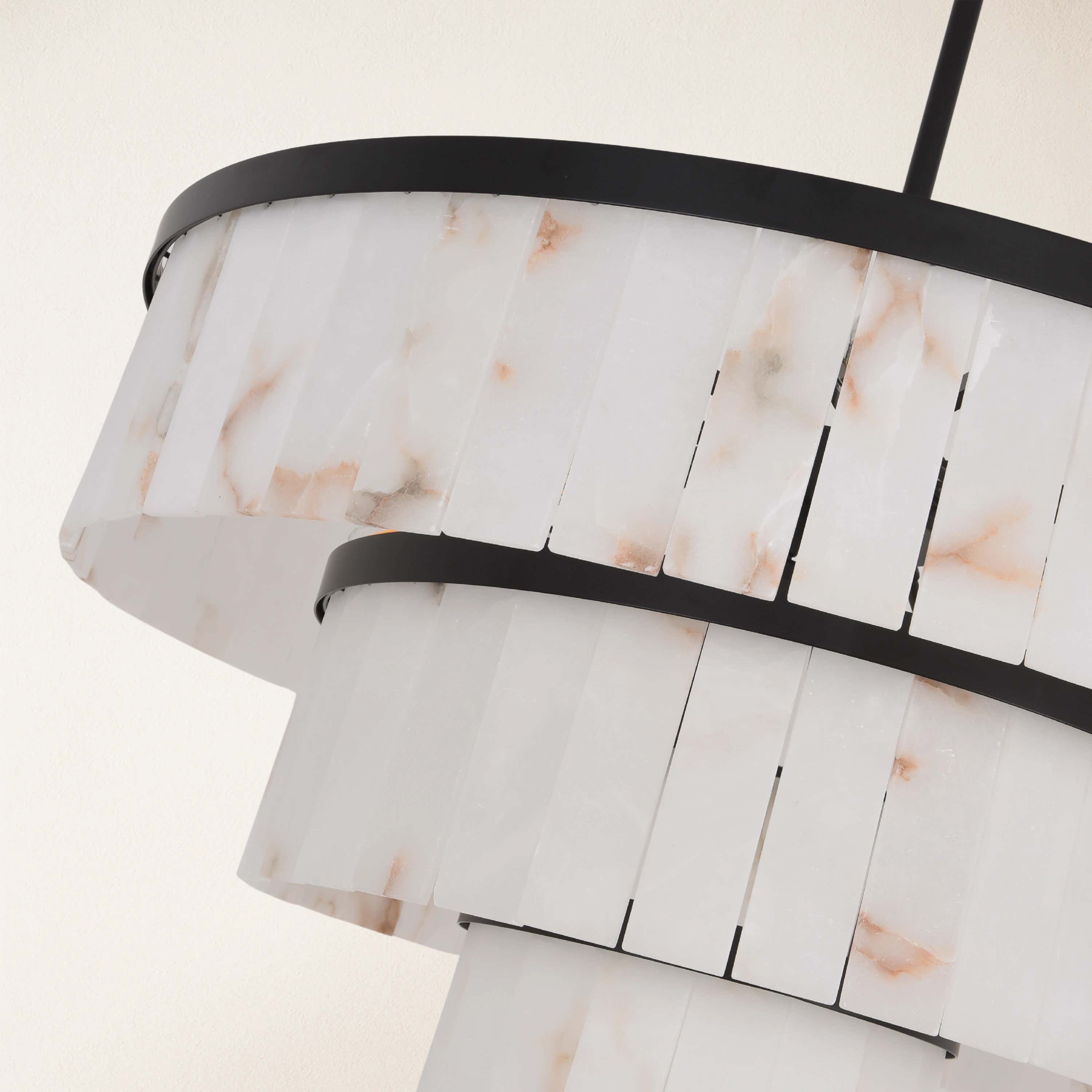 Solmare Alabaster Round Chandelier 34"#Finish_Black