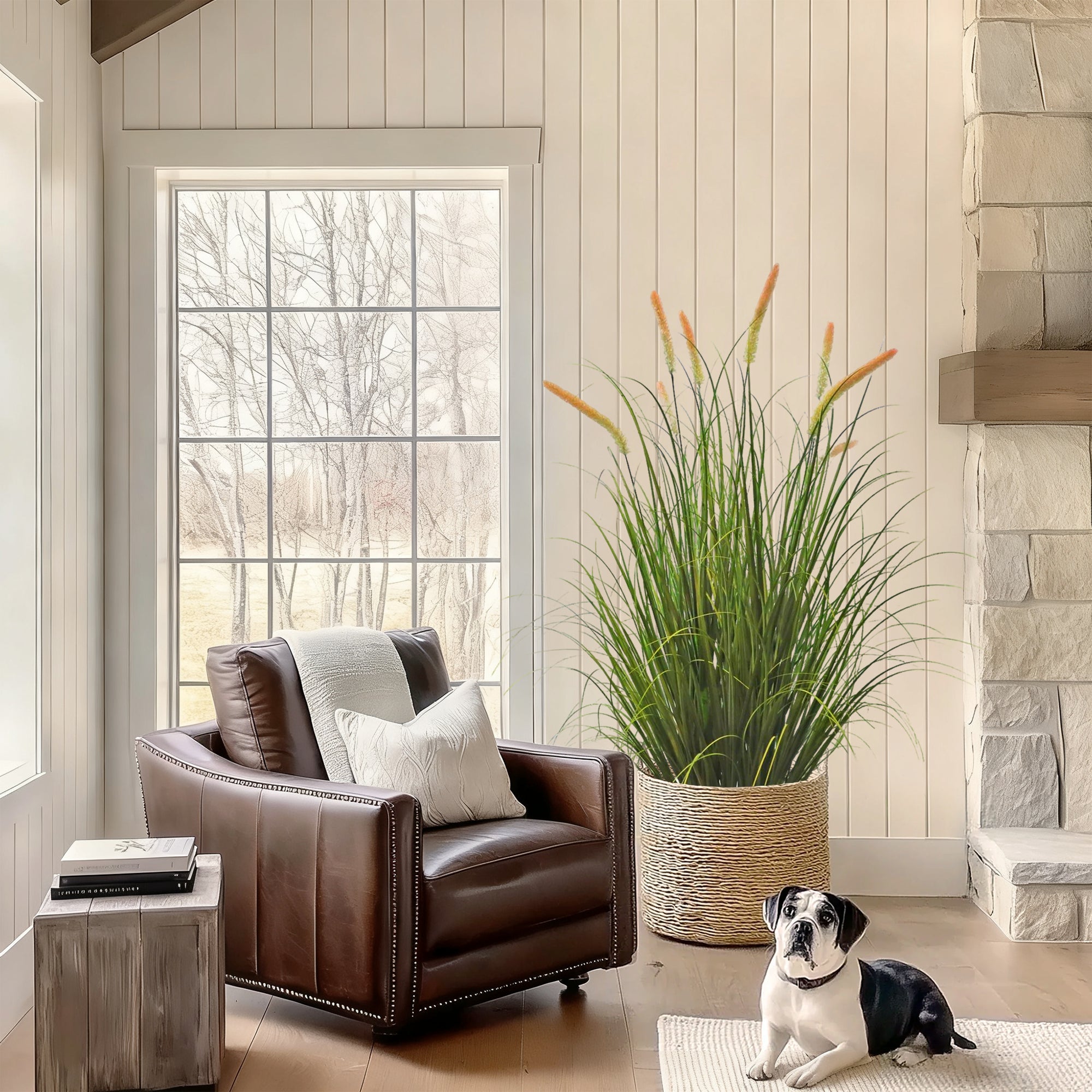 Artificial 8-Head Long Cat Tail with Curved Onion Grass Bonsai 55"H