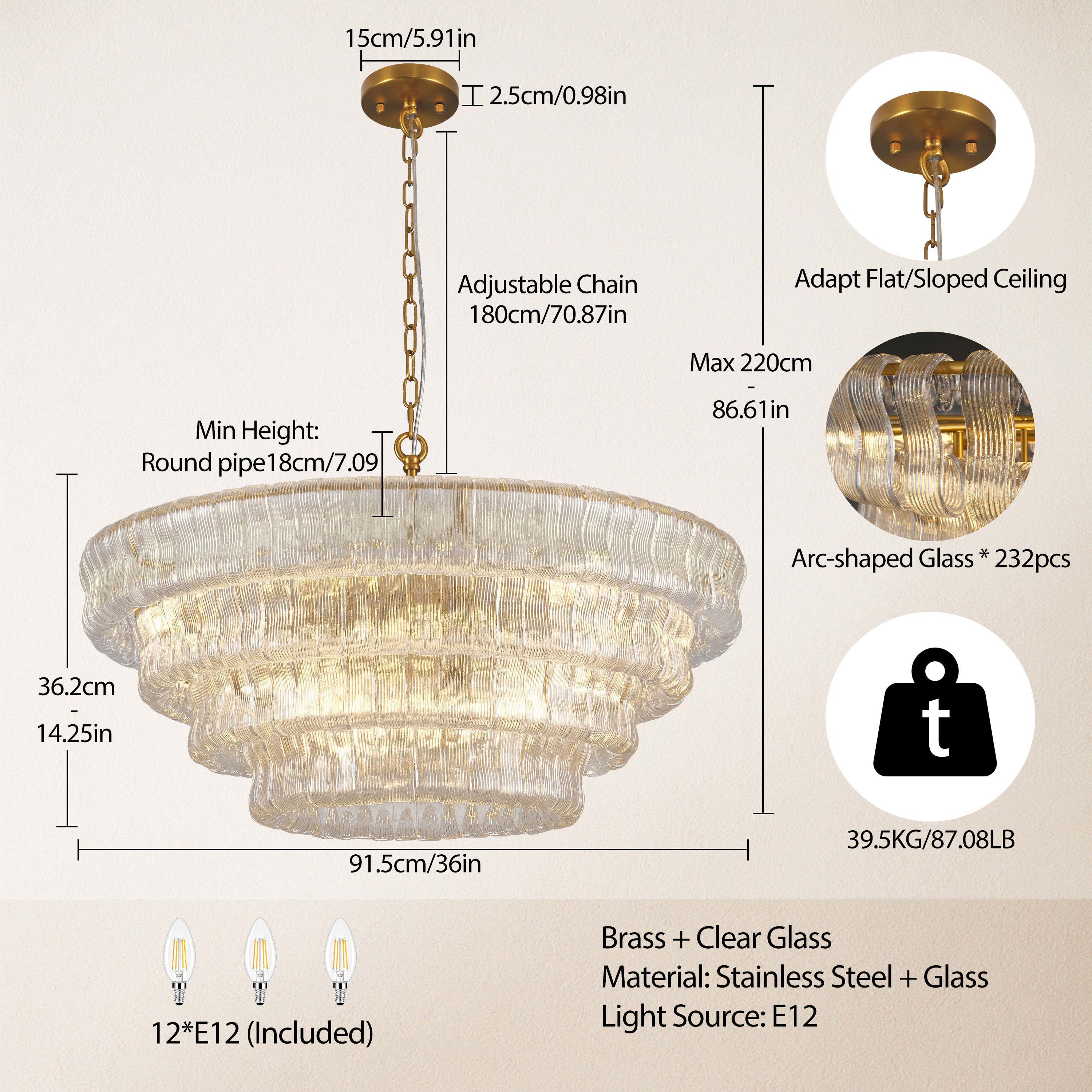 Ondalia Tiered Glass Round Chandelier 36"D