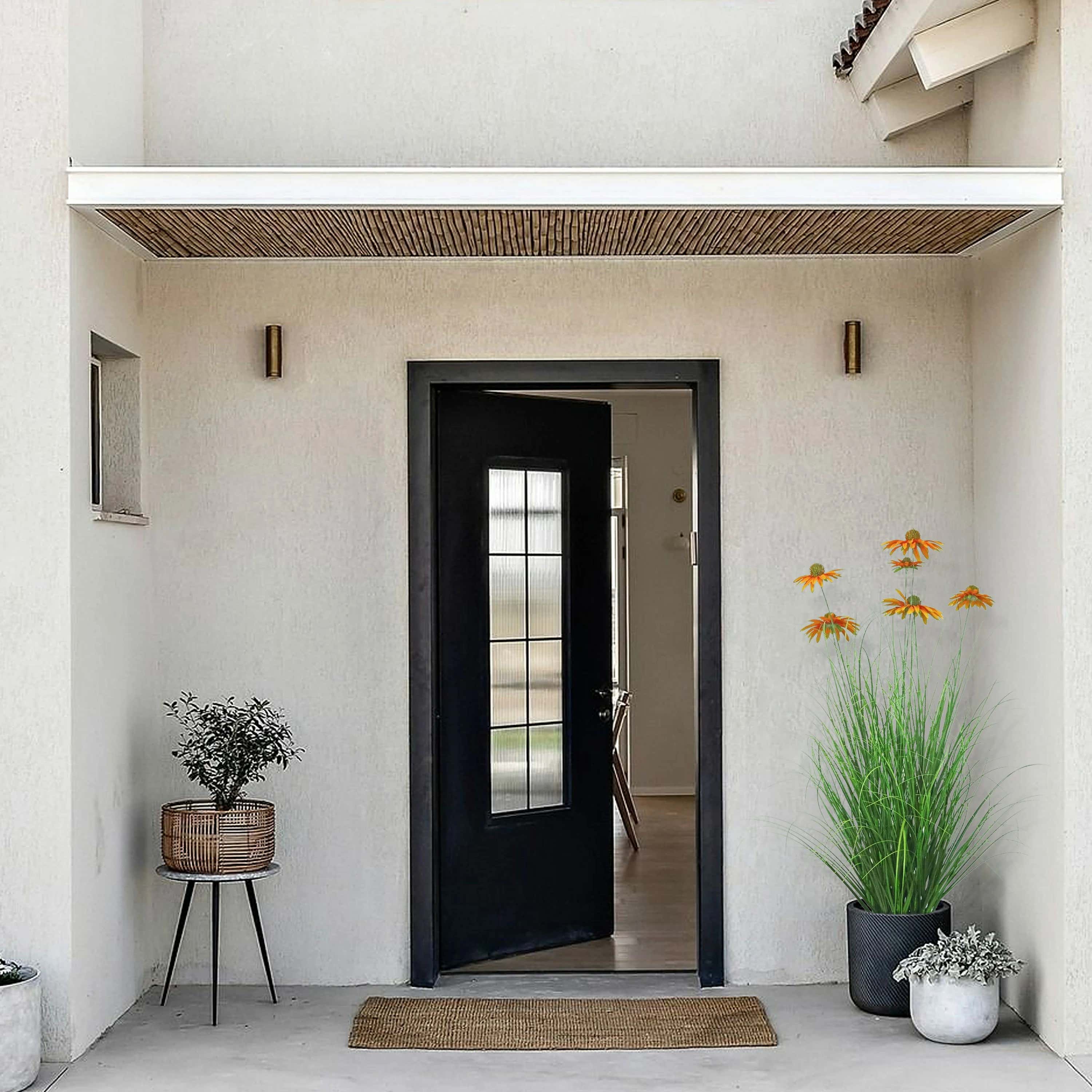 Künstliche 6-köpfige Chrysantheme mit gebogenem Zwiebelgras-Bonsai, 14 cm hoch