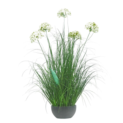 Künstliche Hortensie mit 5 Köpfen und gebogenem Zwiebelgras-Bonsai, 19 cm hoch