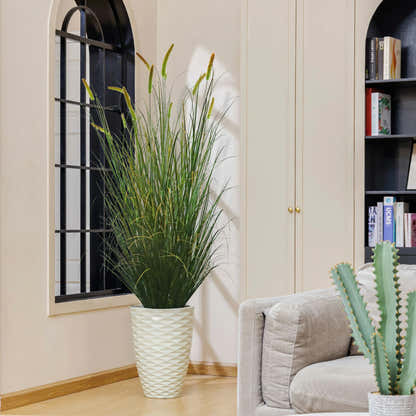 Künstlicher 14-köpfiger langer Katzenschwanz mit gebogenem Zwiebelgras-Bonsai, 9,4" H