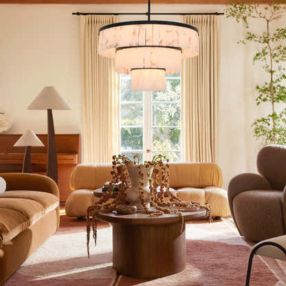 Solmare Alabaster Round Chandelier 34"#Finish_Black