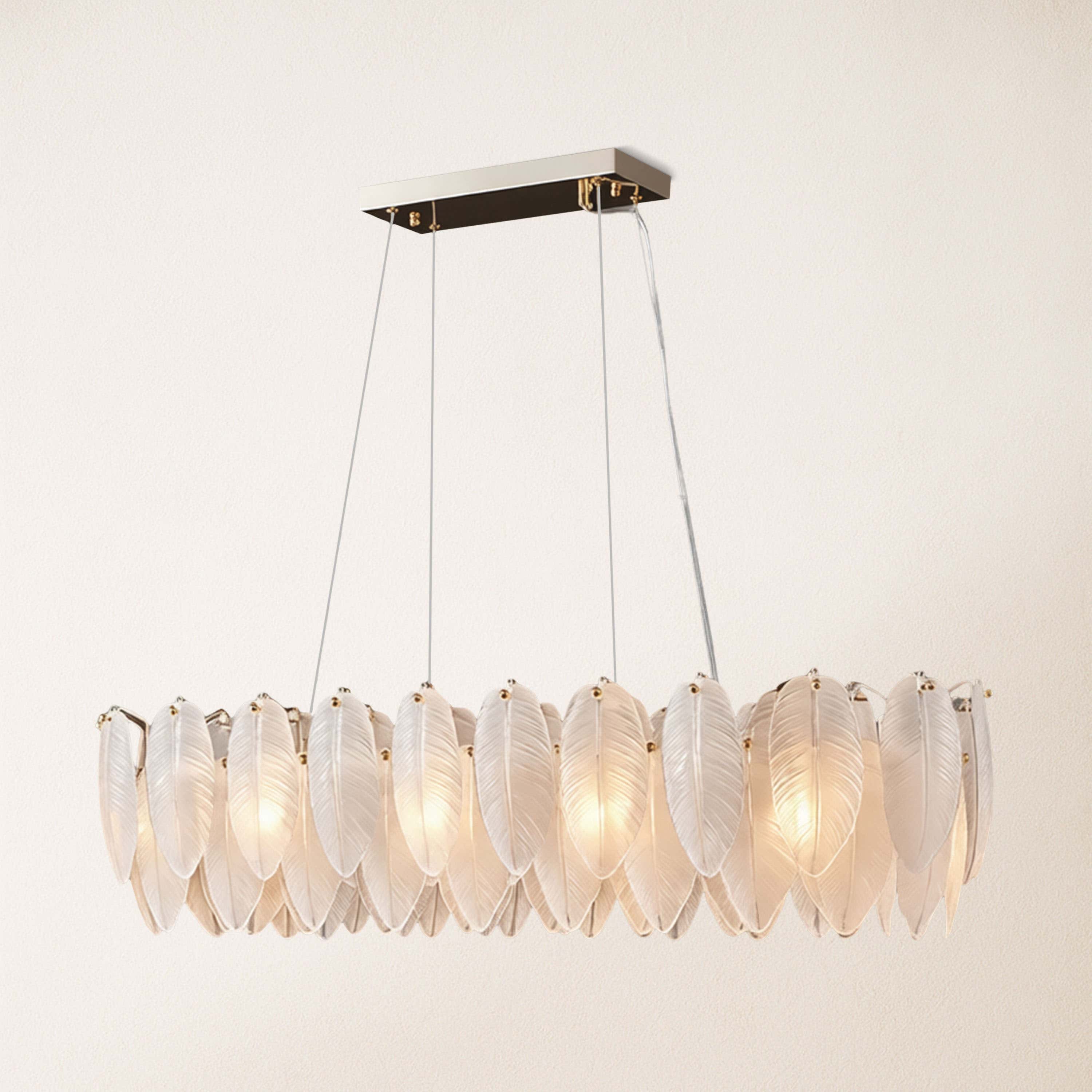 Avelis Glass Feather Linear Chandelier 40"W