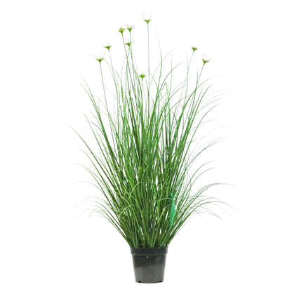 Künstlicher 9-köpfiger Kosmos mit gebogenem Zwiebelgras-Bonsai, 14 cm hoch