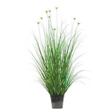 Künstlicher 9-köpfiger Kosmos mit gebogenem Zwiebelgras-Bonsai, 14 cm hoch
