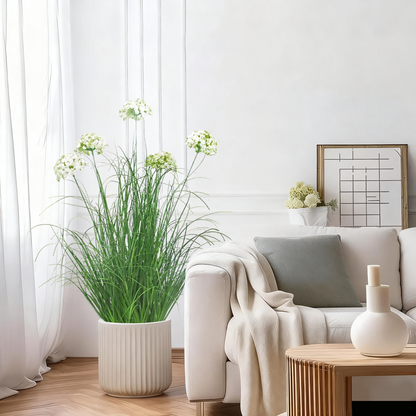 Künstliche Hortensie mit 5 Köpfen und gebogenem Zwiebelgras-Bonsai, 19 cm hoch