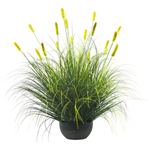 Artificial 20-Head Short Pine Grass with Curved-Straight Onion Grass Bonsai 9.4"H