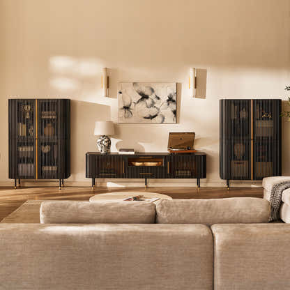 Ewan Oak Media Console and Cabinet Set