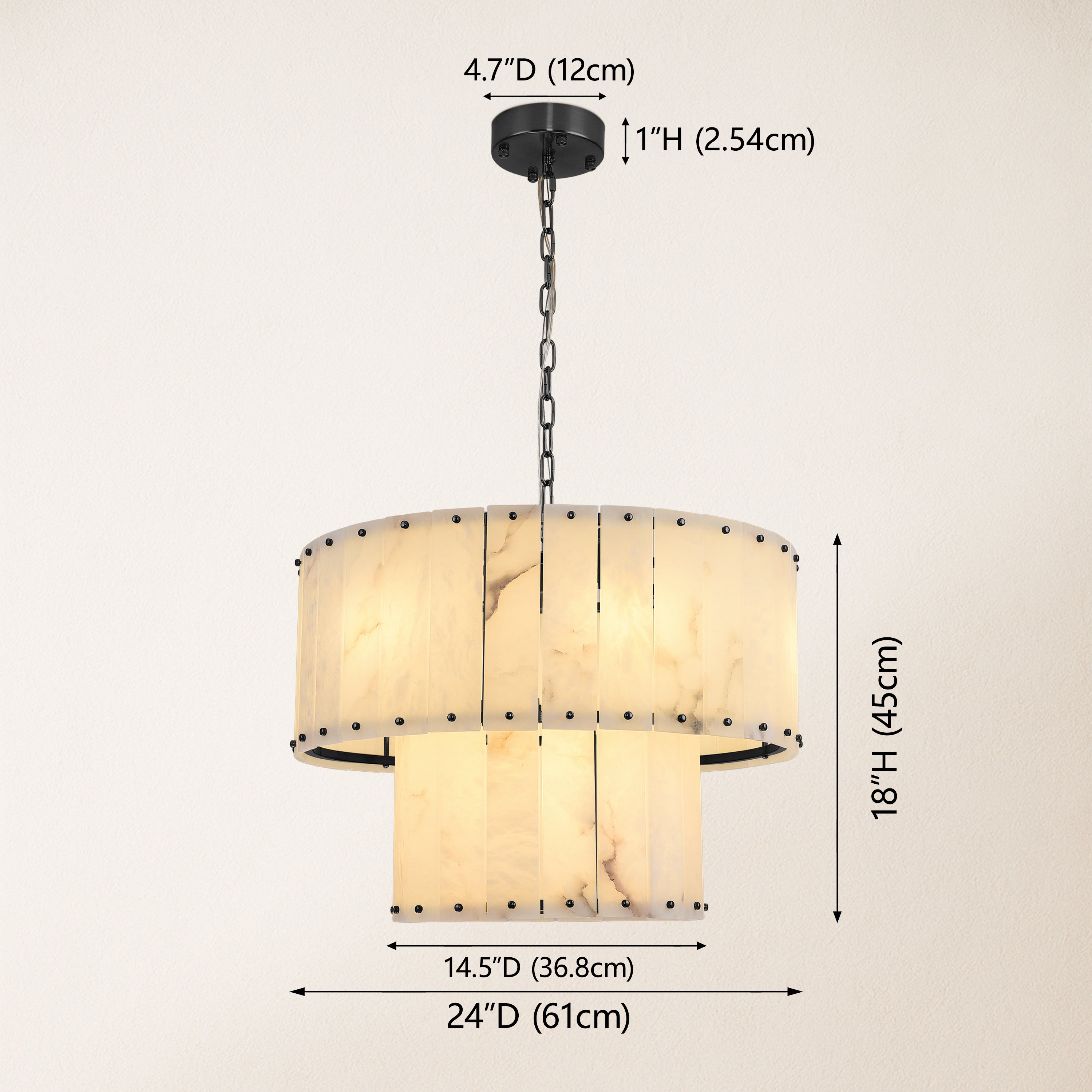 Nivislight Alabaster 2-Tier Round Chandelier 24"