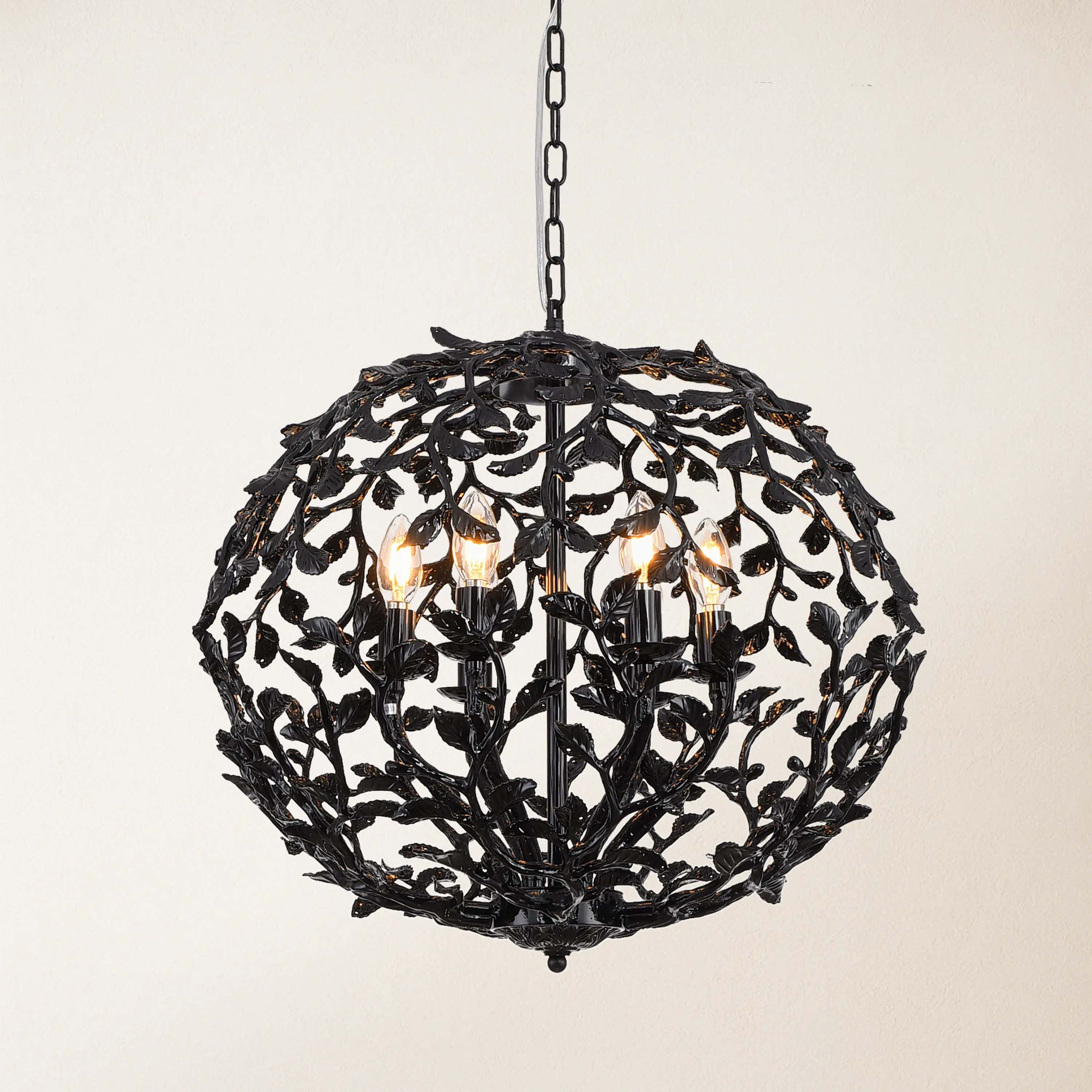 Elara Black Spherical Cage Chandelier 22"D