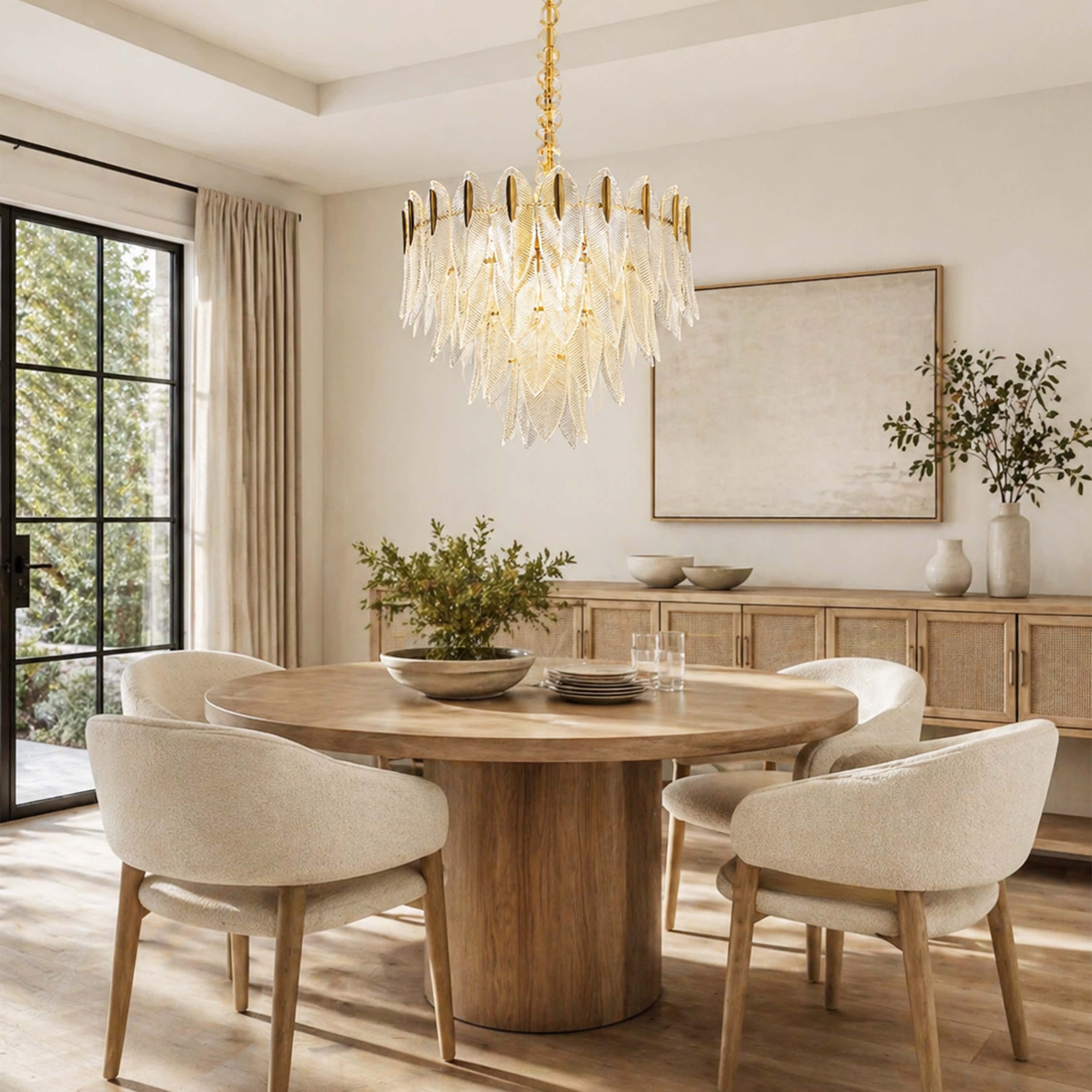 Marilyn Glass Feathers Round Chandelier