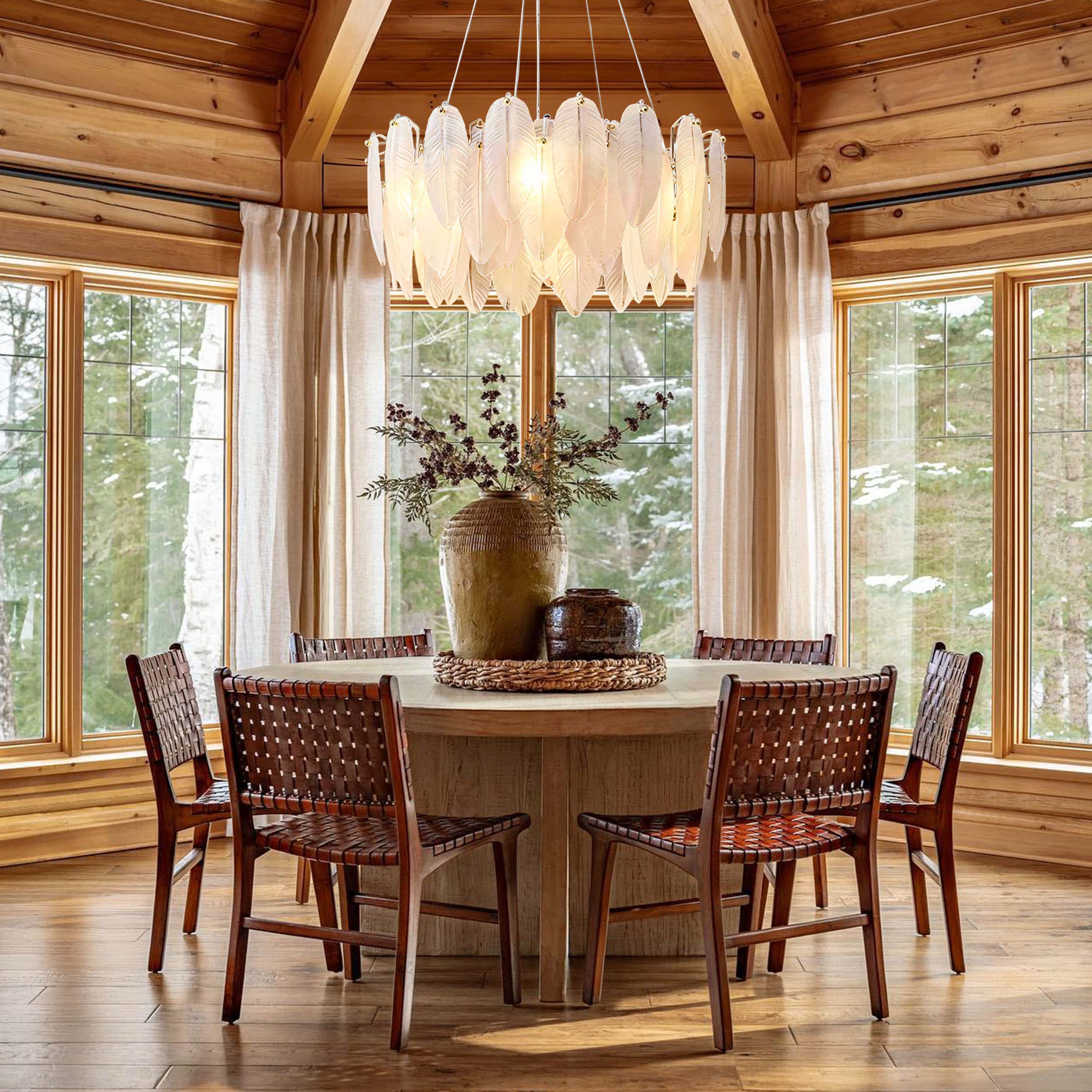 Avelis Glass Feather Round Chandelier 31.5"D