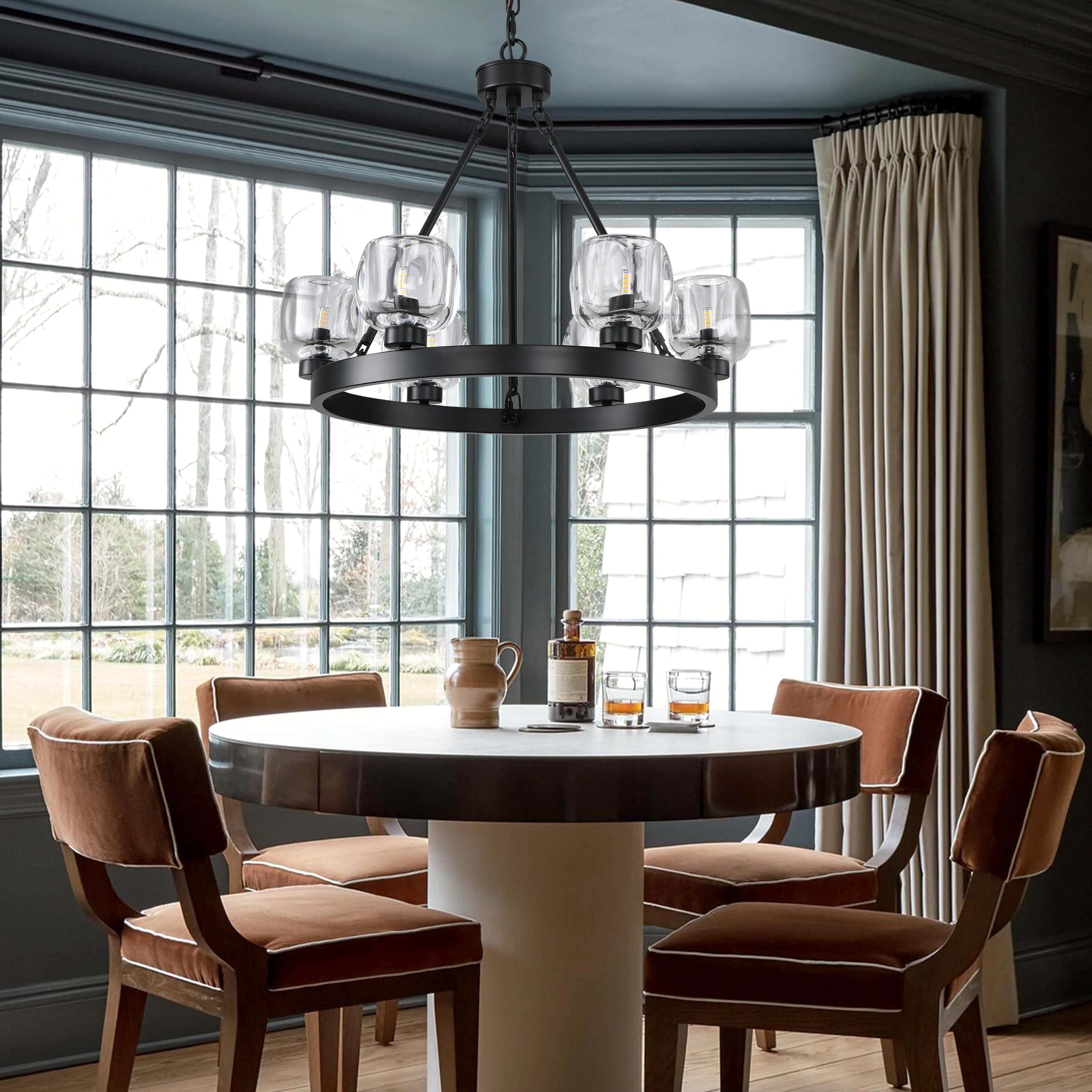 Vellum Round Chandelier 24"D#Finish_Black