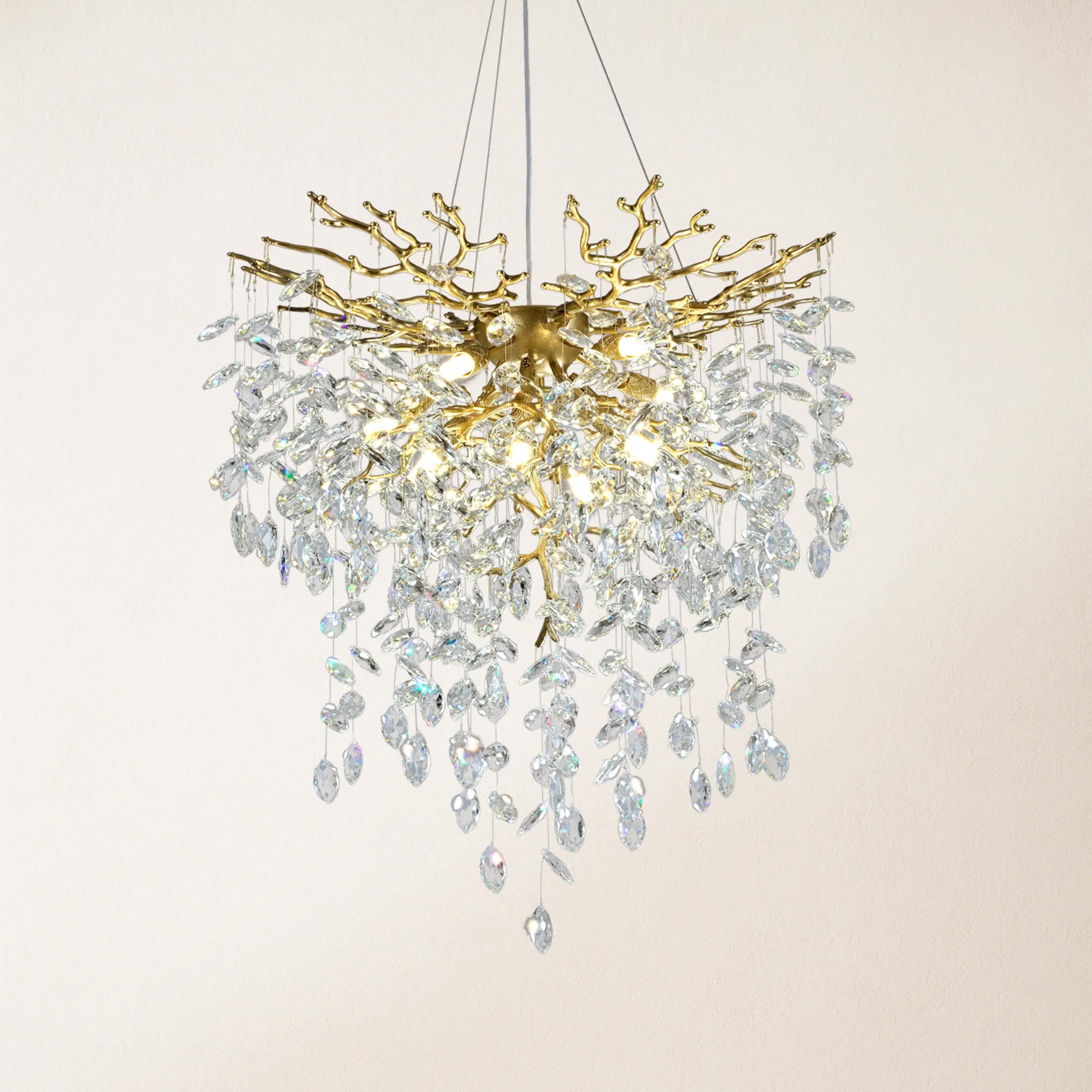 Frostleaf Crystal Grand Cascade Branches Chandelier 24"D#Finish_Gold