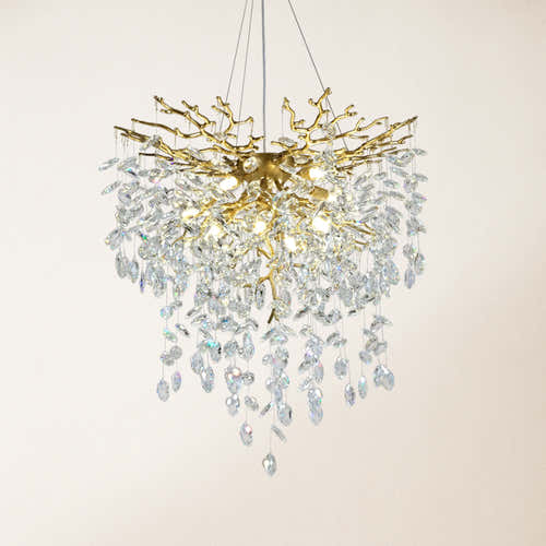 Frostleaf Crystal Grand Cascade Branches Chandelier 24"D#Finish_Gold