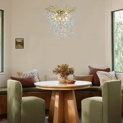 Frostleaf Crystal Grand Cascade Branches Chandelier 24"D#Finish_Gold